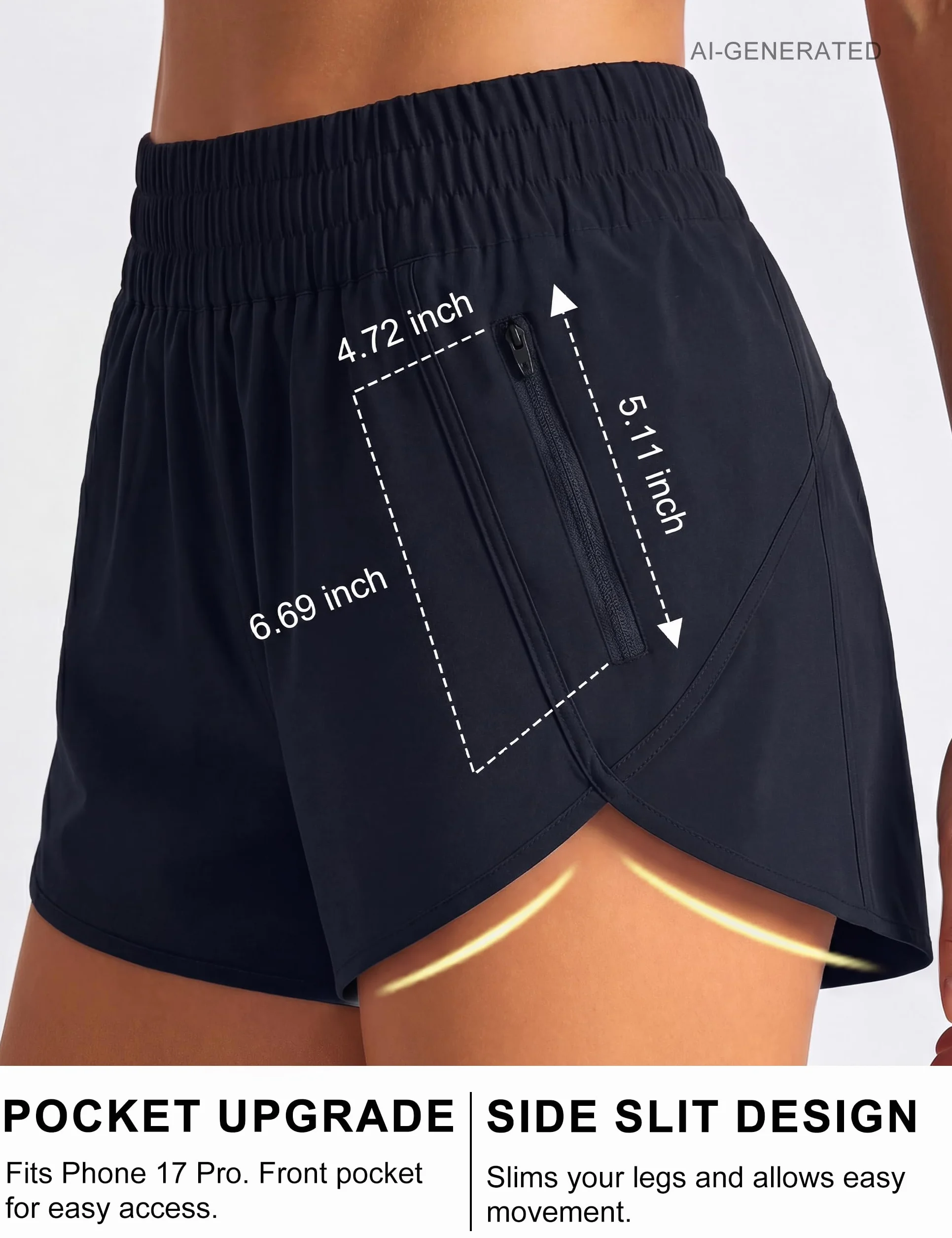 BMJL Women's Running Shorts Elastic High Waisted with Pockets, Sporty Workout Quick Dry Athletic Shorts(M,DarkBlue)