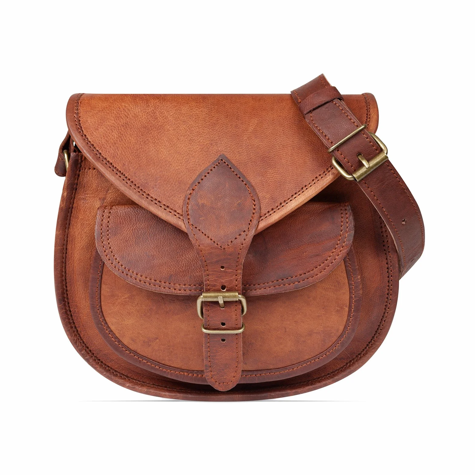 LEABAGS Skórzana torebka damska, vintage, koniakowa, premium, z prawdziwej skóry, damska torba na ramię, torba na ramię, do pracy, na uczelnię, do szkoły, na czas wolny, rozmiar L (28 x 23 x 8 cm)