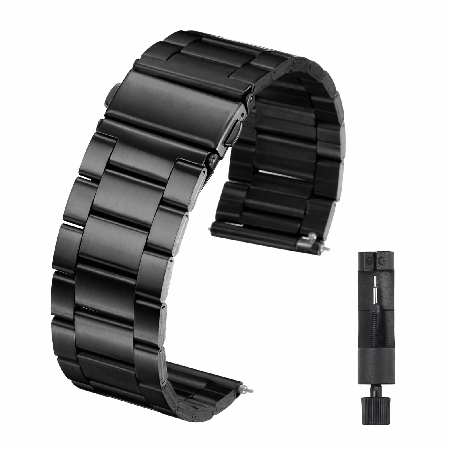 QUARKZMAN 22 mm paski do zegarków z stali nierdzewnej, metalowym zapięciem motylkowym, metalową powłoką Quick Release, z adapterem, black