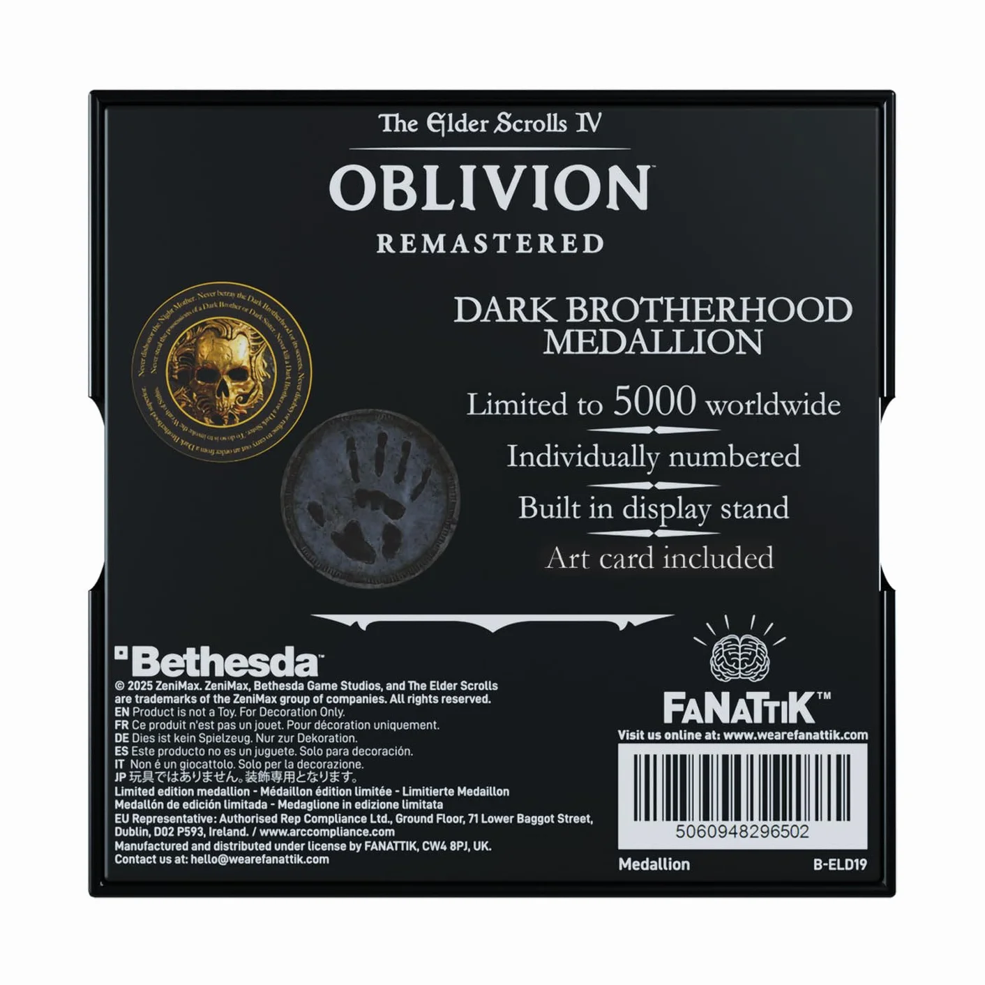 FaNaTtik The Elder Scrolls IV: Oblivion Dark Brotherhood Medallion – Edycja Limitowana Kolekcjonerska (Oficjalnie Licencjonowana, 70mm Średnica, Dwukolorowe Platerywanie Czarno-Złote, Numeracja