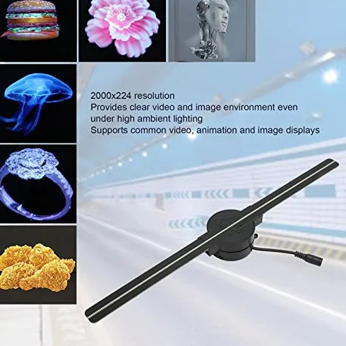 Maszyna Reklamowa z projekcją 3D, HD 3D 224 szt. Koraliki LED 2 Liście Wentylatora Wentylator z Hologramem 3D, Obrazy Obrotowe LED 2000x224 Wielofunkcyjny Projektor Hologramowy