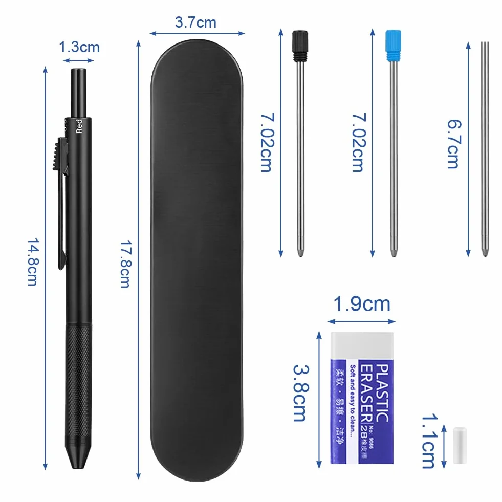 AUAUY Wielokolorowy długopis 4 w 1, wielofunkcyjny z metalową obudową, czujnikiem grawitacyjnym, 3-kolorowy 0,5 mm i ołówek mechaniczny 0,5 mm, 38 szt.