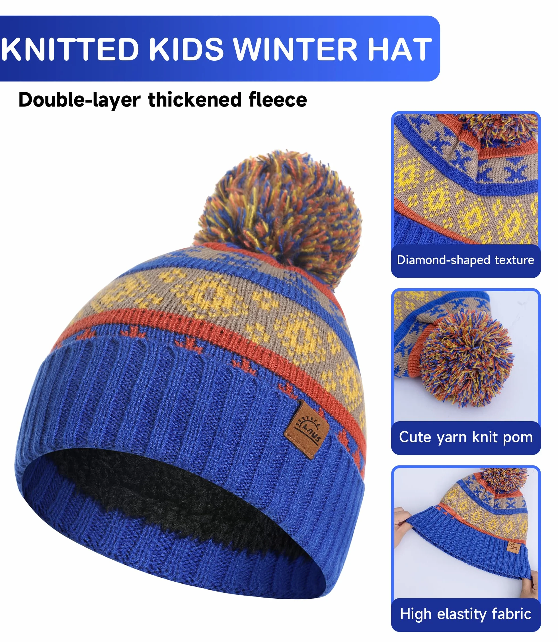 Dziecięca czapka, rękawiczki, szalik, zestaw 4 w 1, dla dziewcząt i chłopców, ciepła czapka beanie, czapka z pomponem, rękawiczki i szal z polarową podszewką, dla dzieci w wieku 3-8 lat