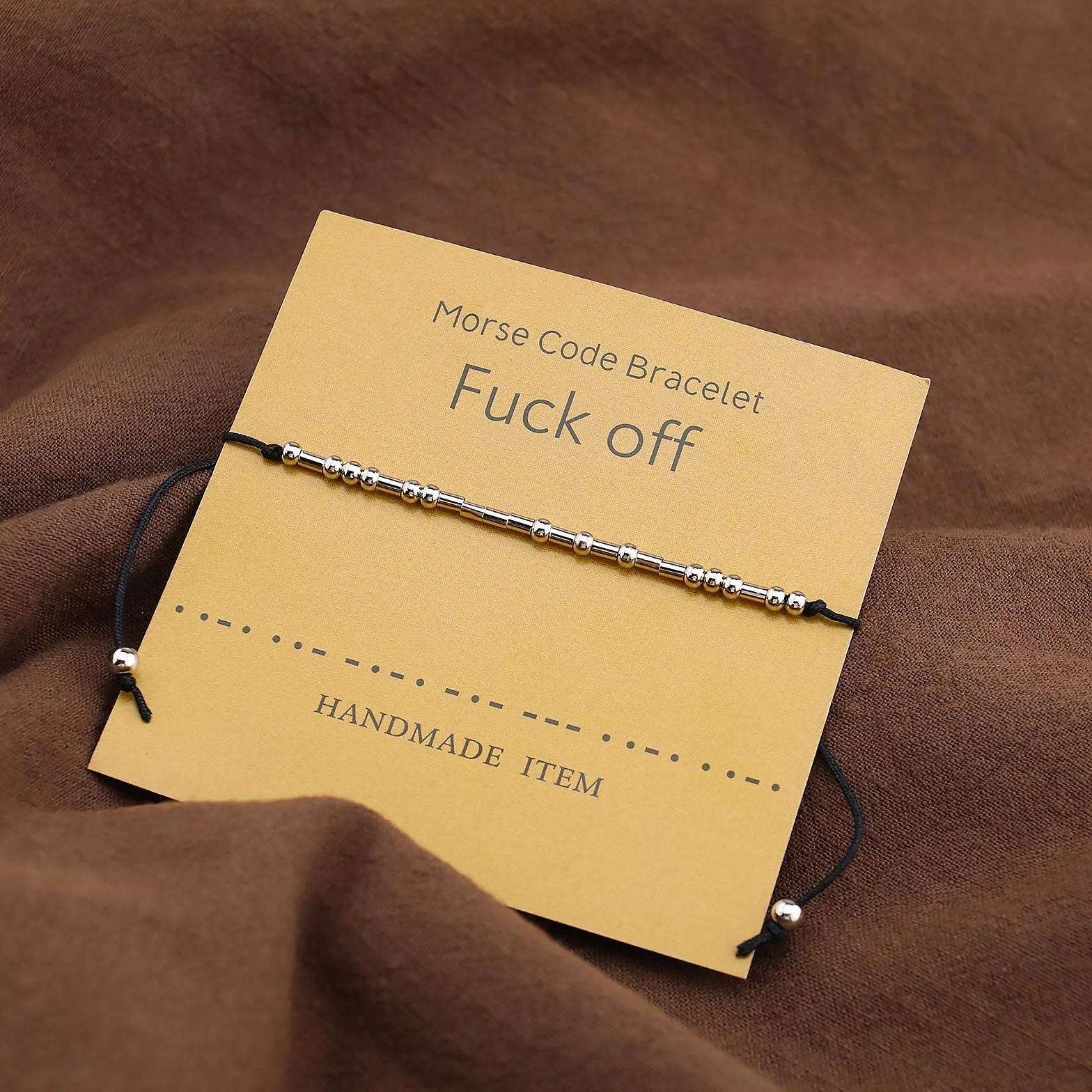 EMSea 2 szt. Fuck Off Morse Code bransoletki regulowane srebrne koraliki wisiorek para przyjaźni biżuteria bransoletka zestaw z kartą deszyfrowania, 29 cm, Miedź