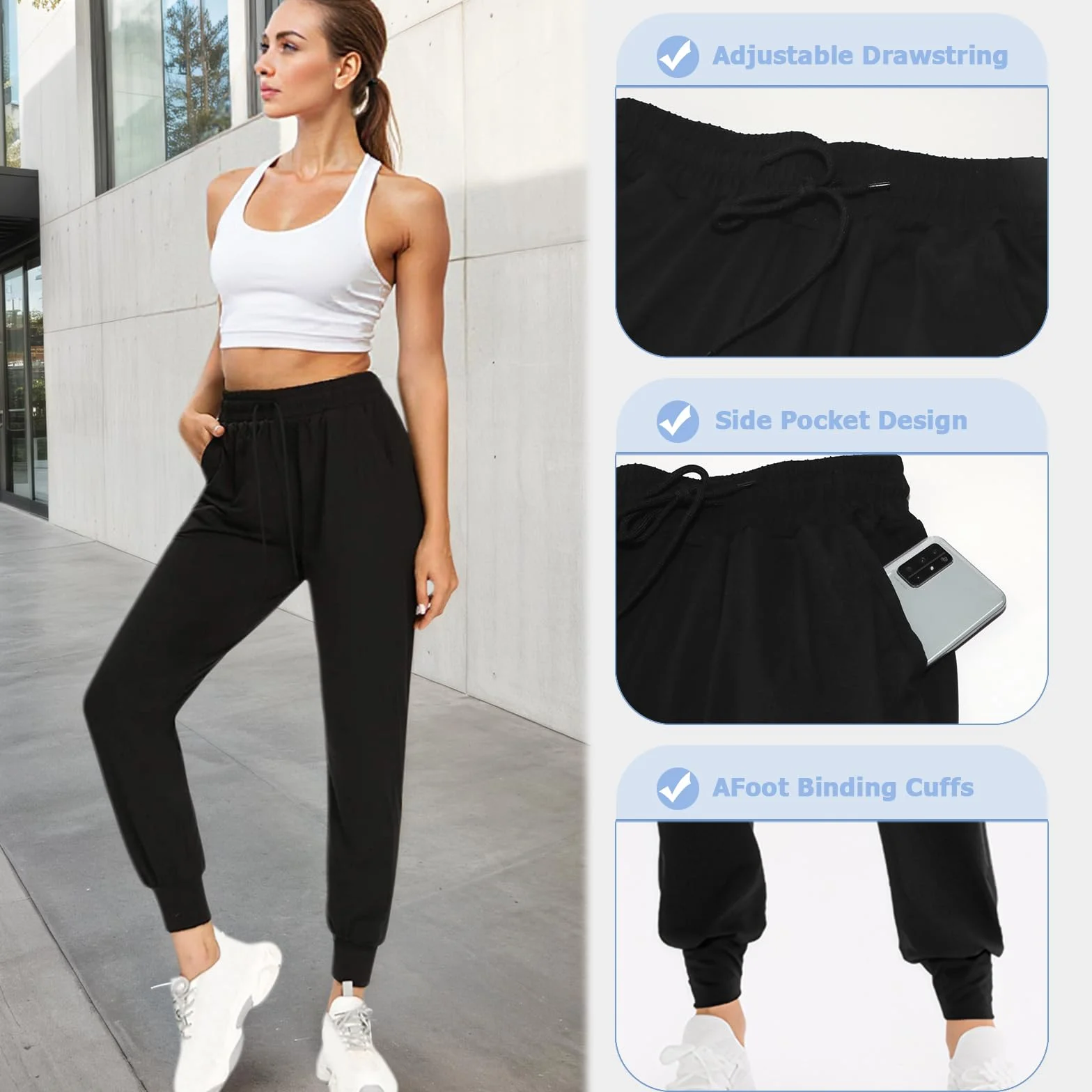 Damskie spodnie do biegania Wygodne spodnie sportowe z wysokim stanem elastyczne spodnie dresowe do jogi trening fitness siłownia z kieszeniami