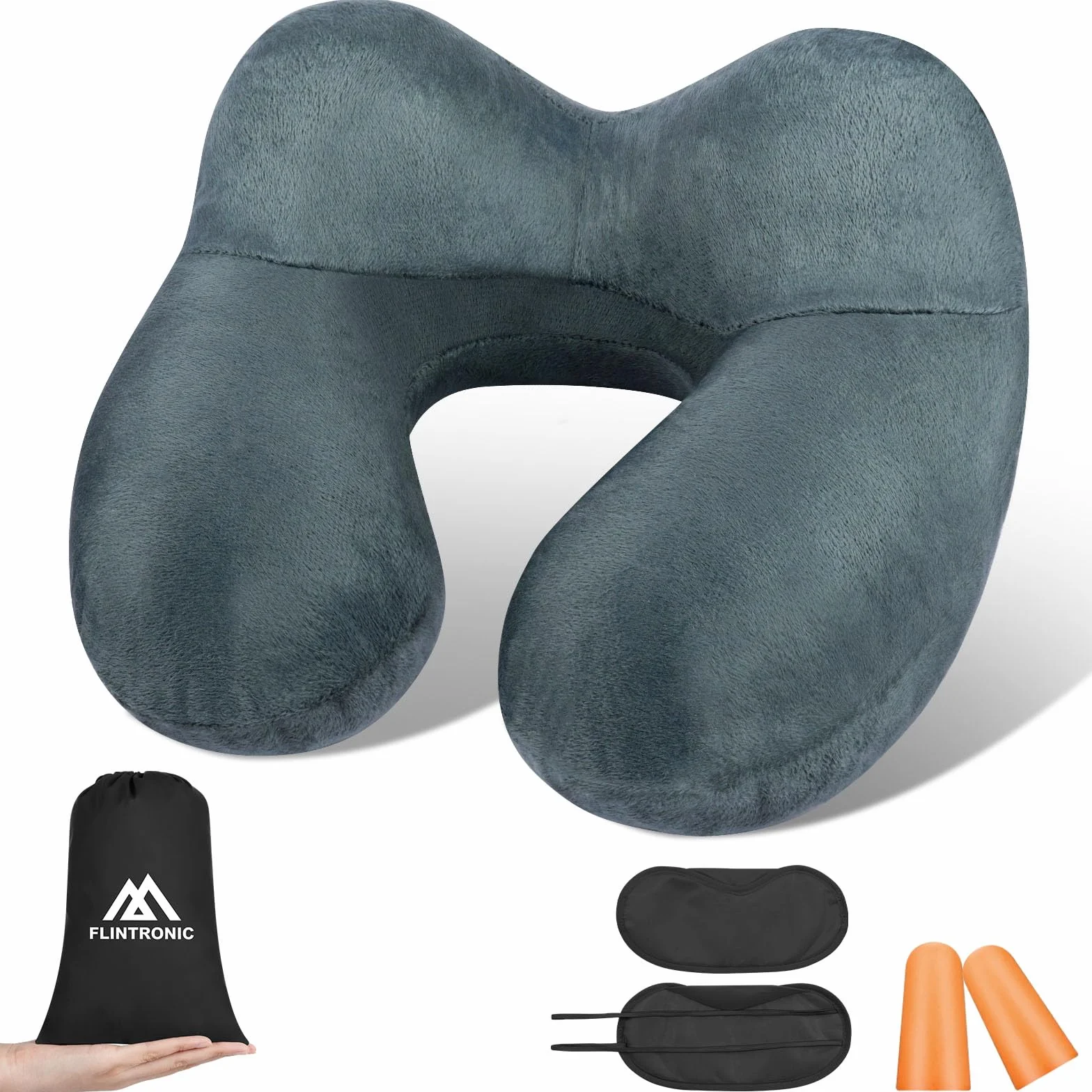 flintronic Nadmuchiwana poduszka podróżna, ultralekka i kompaktowa poduszka powietrzna, miękki aksamit, zmywalna poszewka na poduszkę, ergonomiczna poduszka na szyję, idealna do biura samolotu