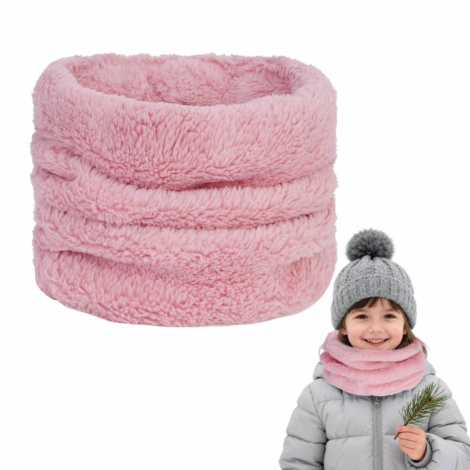 flintronic Zimowy szal dla dzieci, szal z polaru, szal kominowy, ocieplacz na szyję dziecka, termo-wiatroszczelny, na zimę, wiosnę, jesień, Rosa, 27*24 cm