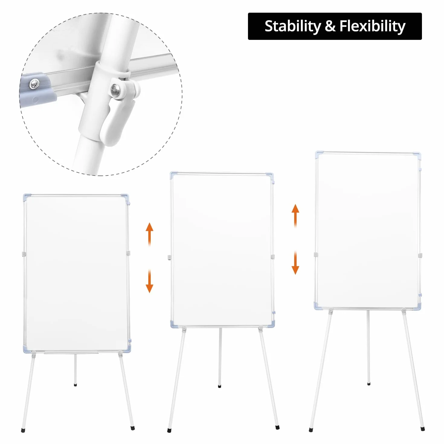 QWORK® Stojak na flipchart, 90x60 cm, Stojak na flipchart o regulowanej wysokości, tablica do suchego czyszczenia z 5 piórkami, 1 gumka do tablicy, 2 nietłuczące się gwoździe