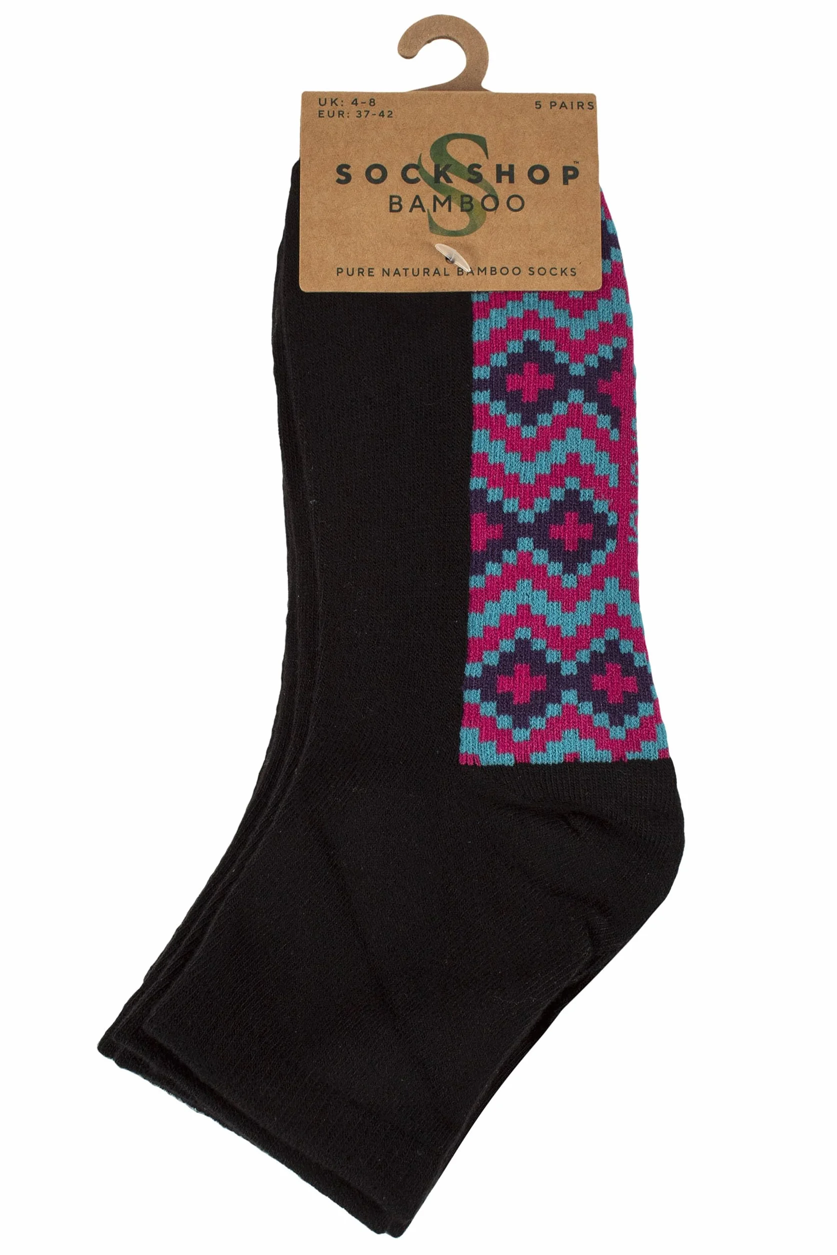 SockShop Damskie bambusowe skarpety do kostki, kostki, miękkie, chłodzące, oddychające, gładkie i wzorzyste, 5 par, rozmiar 4-8