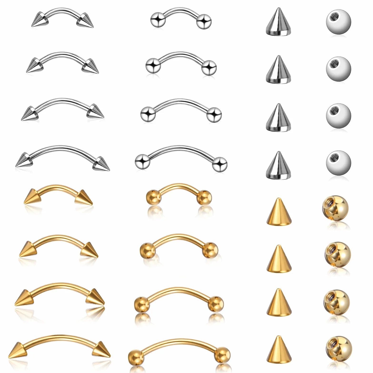 Yolev 16 sztuk biżuteria do piercingu brwi Stal szlachetna Kolczyki do nosa Kolczyki do warg Kolczyki do brwi Kolczyki bananowe Wygięty barbell do ozdabiania nosa, warg i brwi (6 mm/8 mm/10 mm/12 mm