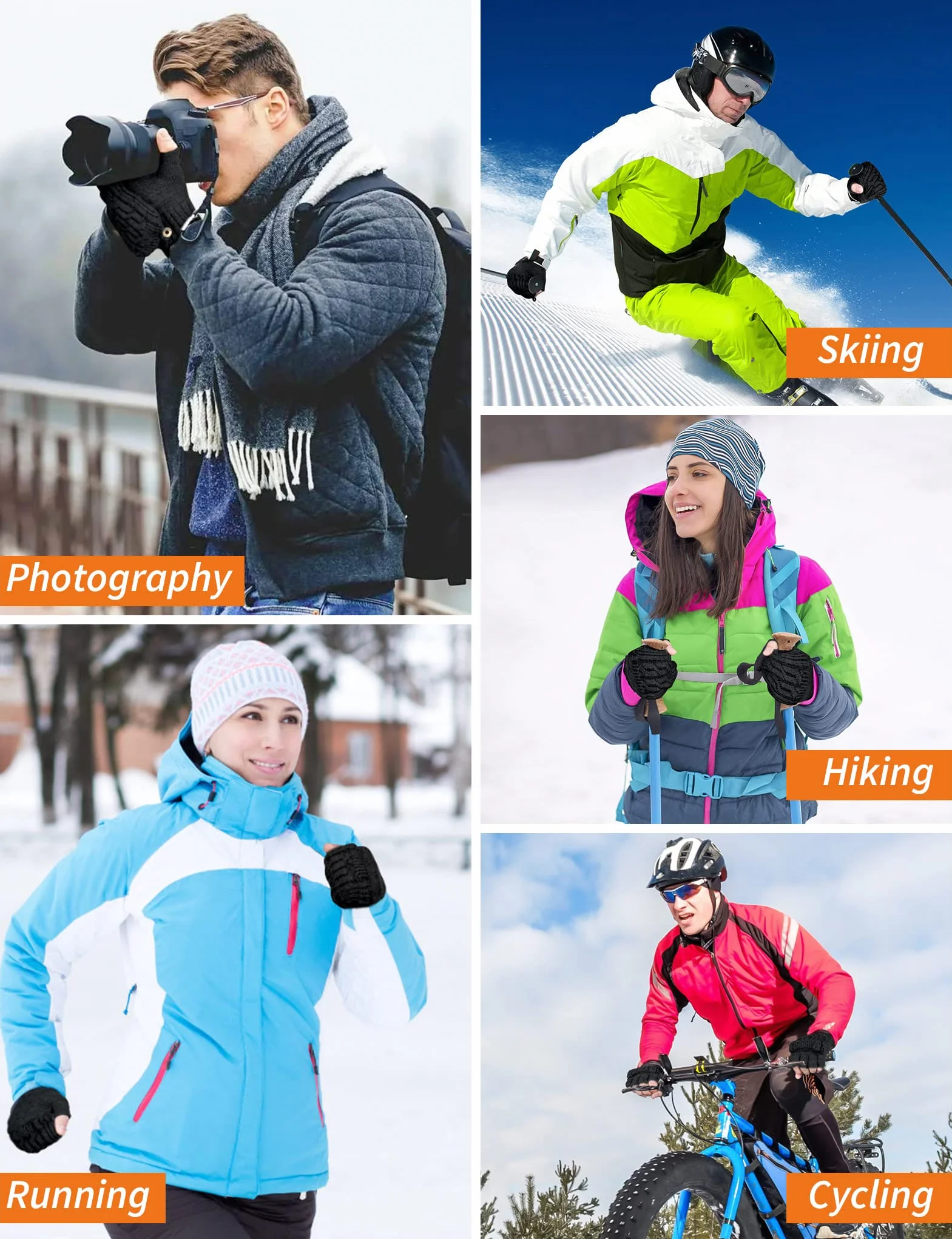 Rękawiczki bez palców, damskie, zimowe, ciepłe, konwertowalne, półpalce, rękawiczki z klapką, do obsługi ekranów dotykowych, do fotografii, sportowe rękawiczki dla kobiet i mężczyzn