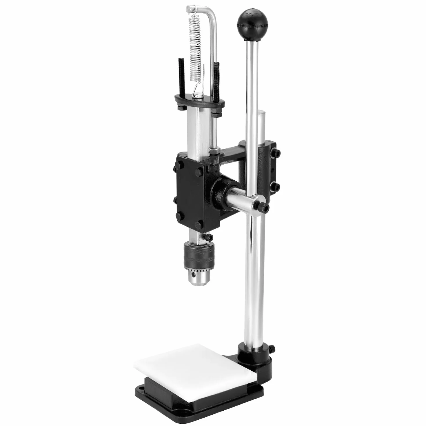 QWORK® Skórzana maszyna do wytłaczania i wykrawania z uchwytem wiertarskim 12,7 mm i nylonową płytą ochronną, kompatybilna z dziurkaczem, dłutem do wykrawania, stemplowaniem