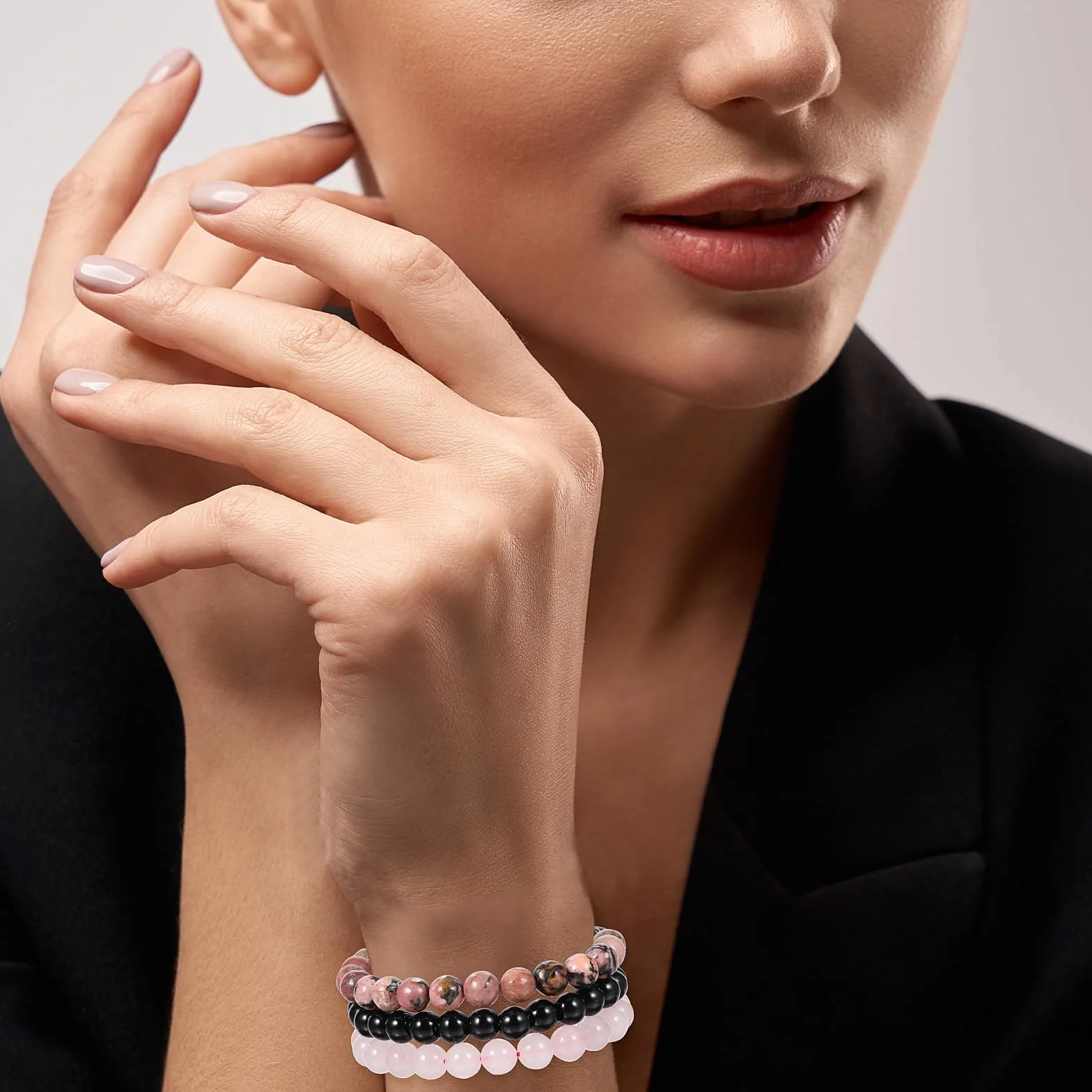 Mabor 3-częściowy zestaw damski bransoletka z kamienia naturalnego 8mm unisex elastyczna bransoletka z kamieni szlachetnych bransoletka do jogi dla siostry dziewczyny