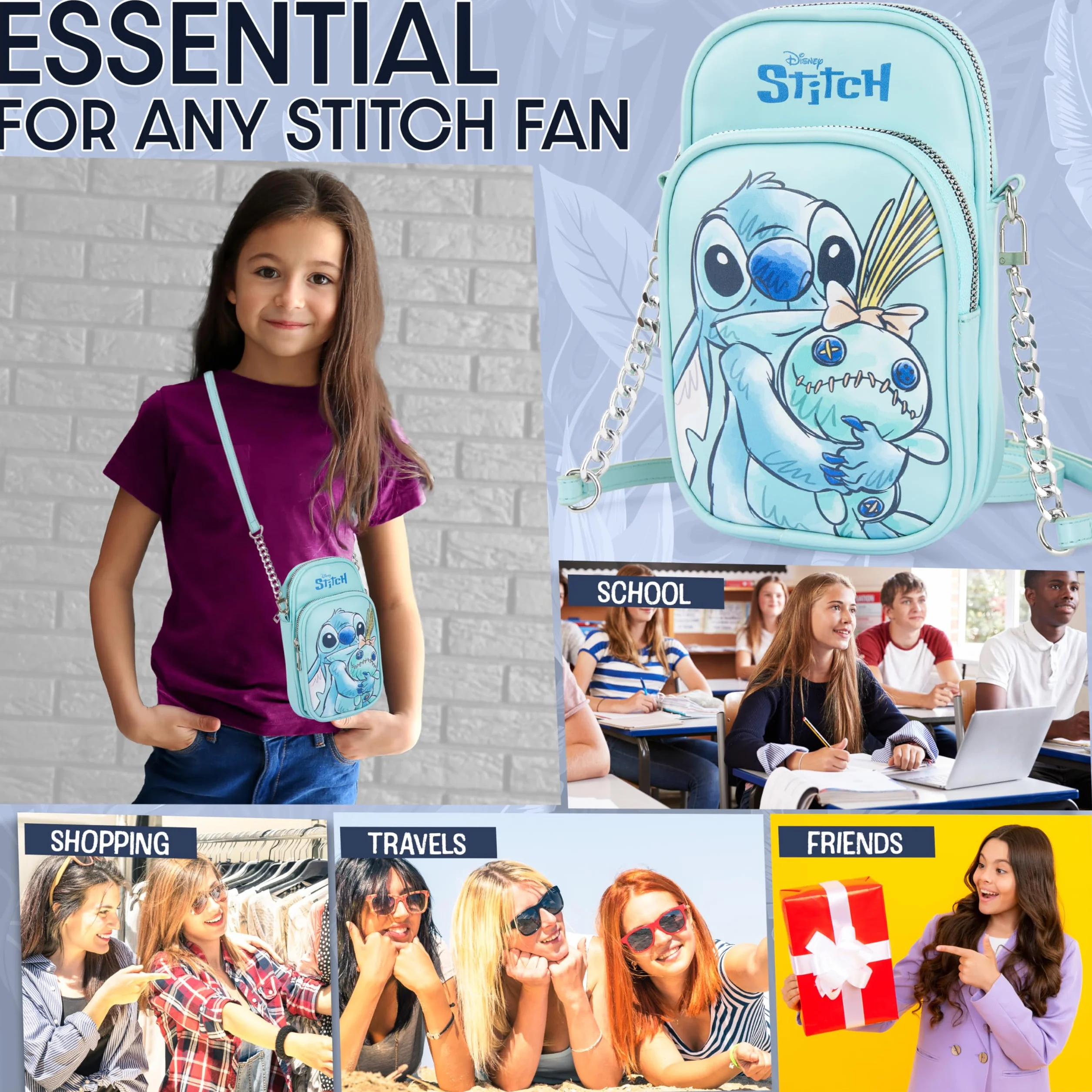 Get Trend Disney Stitch Torebka na ramię na telefon dla dziewcząt, nastolatki, mała torebka na ramię, niezbędne akcesoria podróżne, prezenty dla dziewcząt