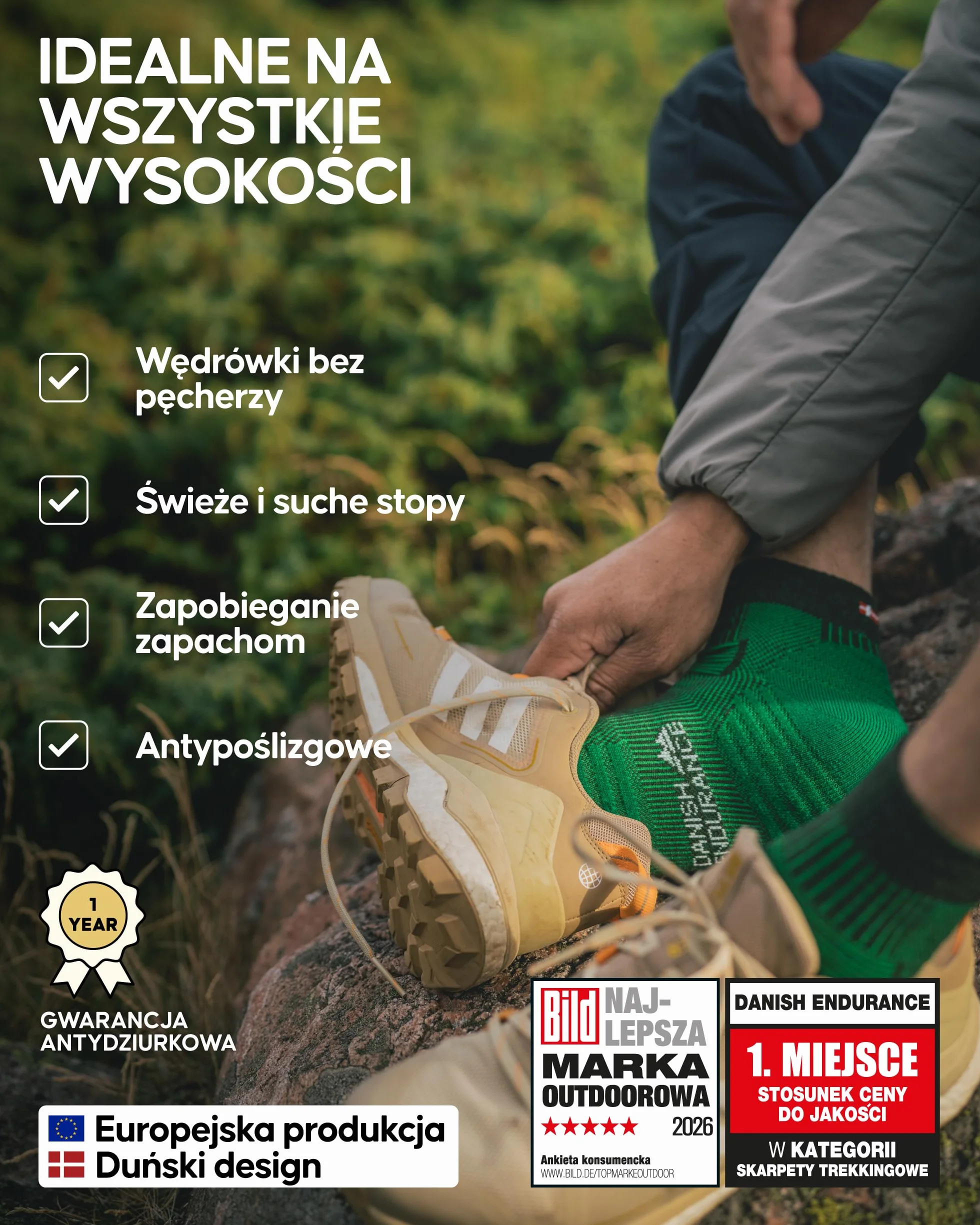 DANISH ENDURANCE Zestaw skarpet do chodzenia na świeżym powietrzu, wełna merynosowa dla mężczyzn i kobiet, 3-pak