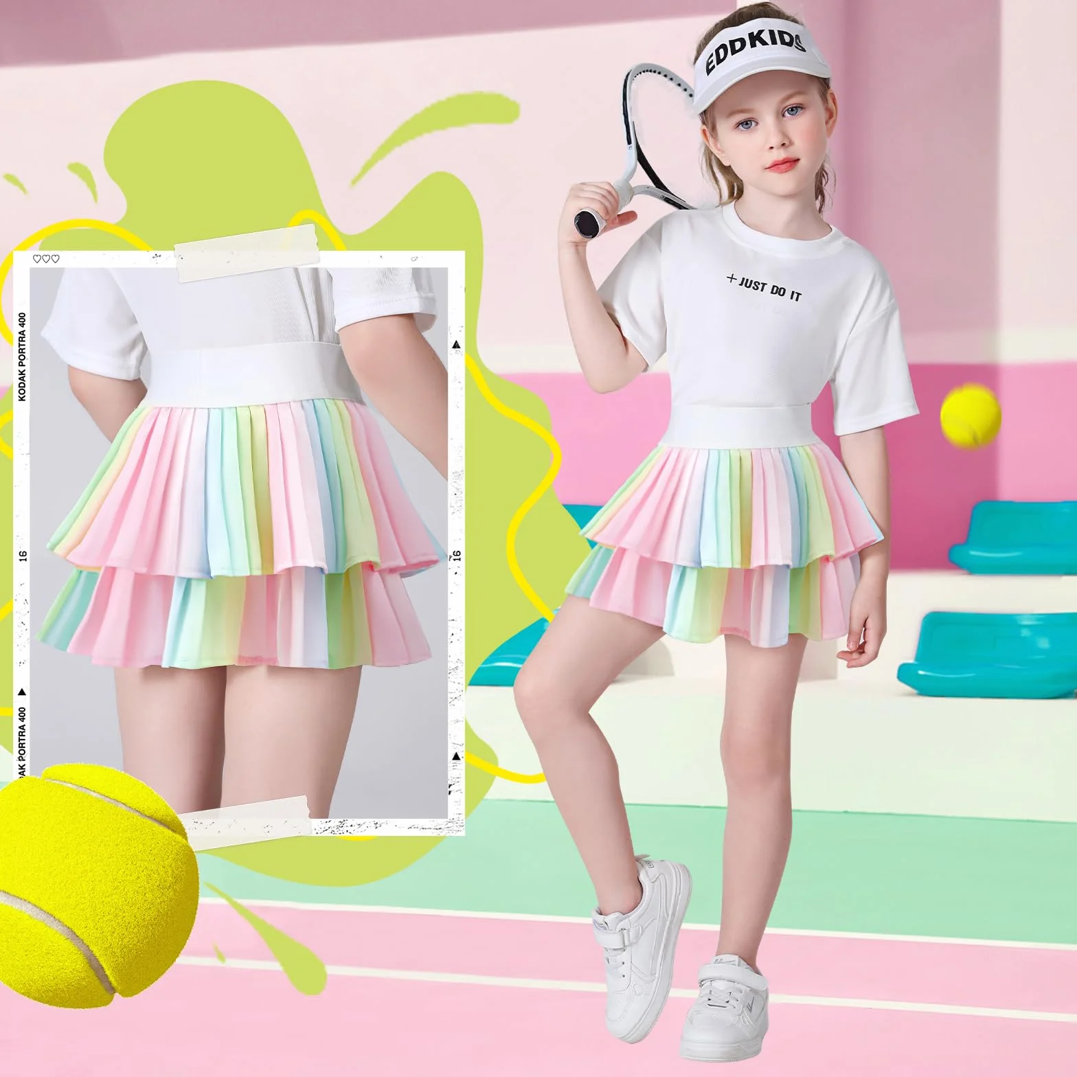 Dziewczęca spódnica tenisowa z szortami plisowana sportowa spódniczka z kieszeniami spódnica cheerleaderki dla dzieci z wysokim stanem