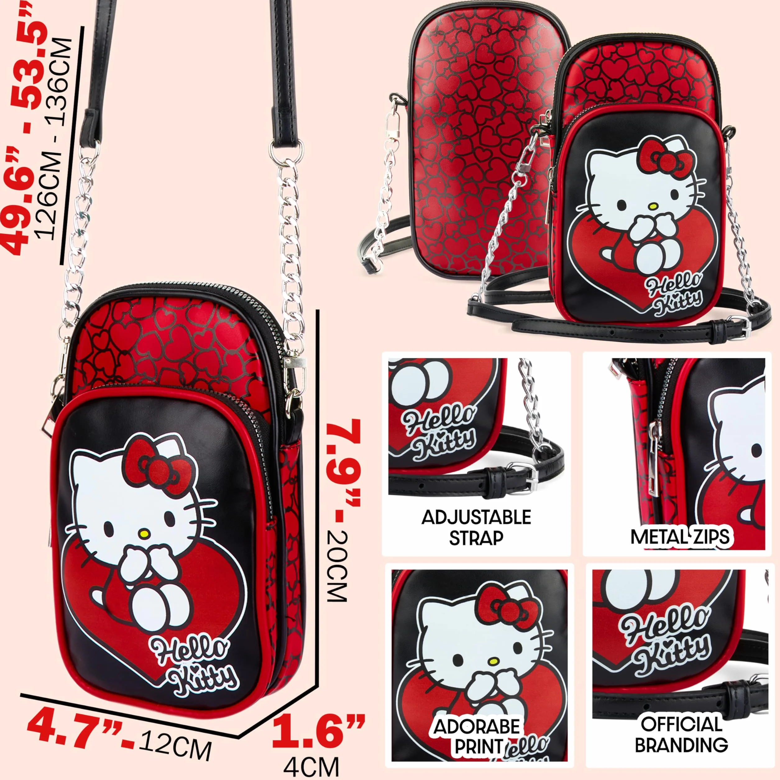 Get Trend Hello Kitty Sanrio Torebka na ramię na telefon dla dziewcząt, nastolatki, mała torebka na ramię, niezbędne akcesoria podróżne, prezenty dla dziewcząt