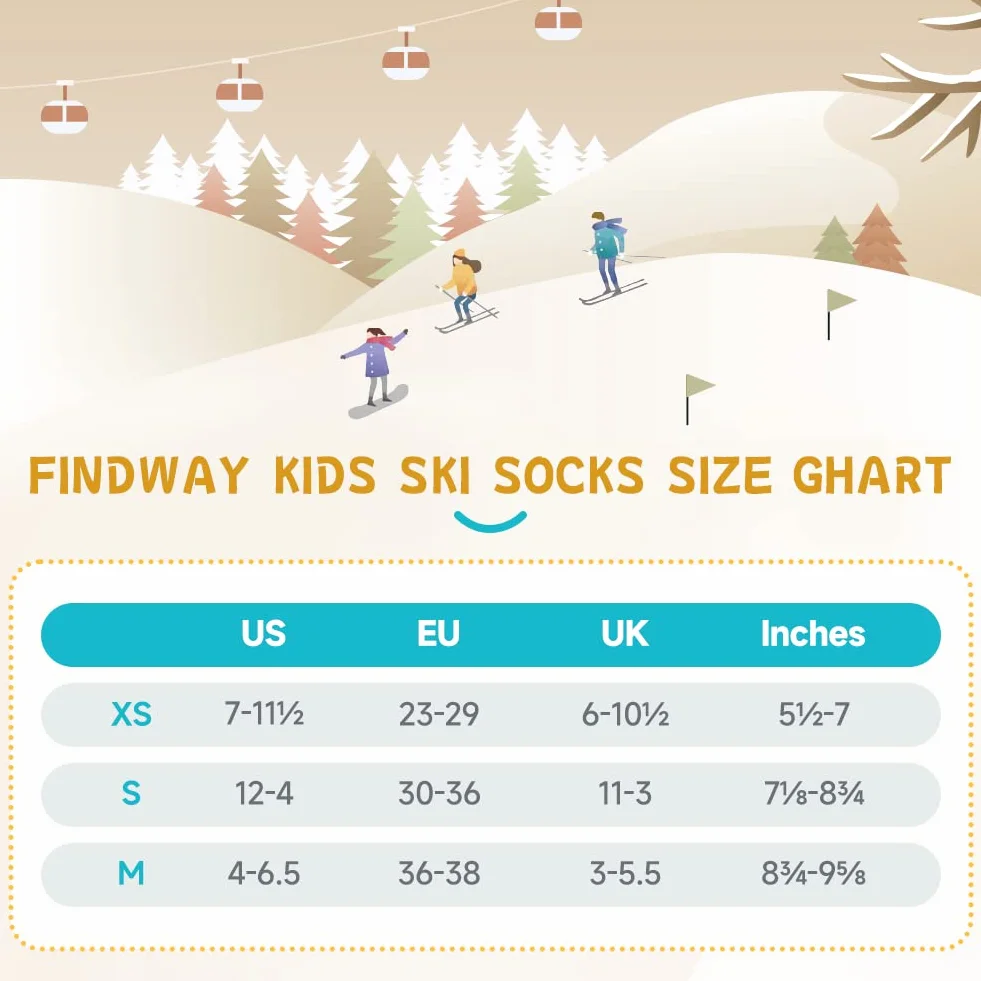 findway Dziecięce skarpety narciarskie z wełny merynosów (2 lub 3 pary) zimowe ciepłe skarpety, snowboard skarpety termiczne dla chłopców i dziewcząt w wieku 3-16 lat