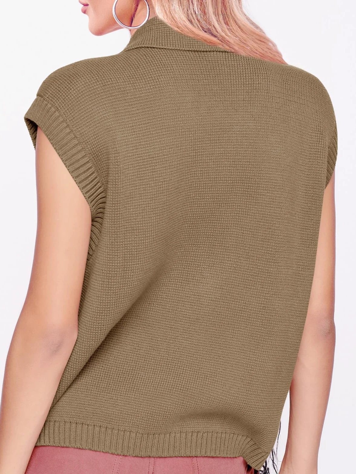 Saodimallsu Damski sweter z dzianiny bez rękawów, dekolt w serek, kardigan, otwarty przód, jednokolorowa kamizelka z dzianiny z kieszeniami, sweter tank top