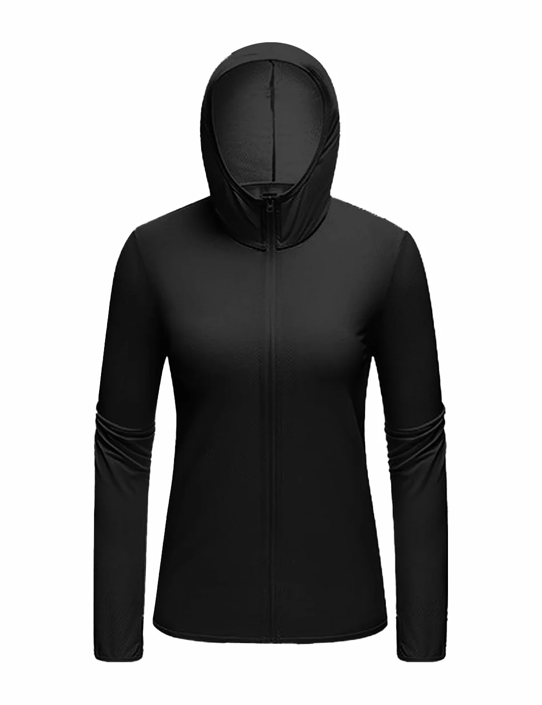 Damska bluza z kapturem UPF 50+, do biegania, lekka kurtka UV, sportowa, cienka, zapinana na zamek błyskawiczny, na wędrówki, z długim rękawem, SPF z otworami na kciuki