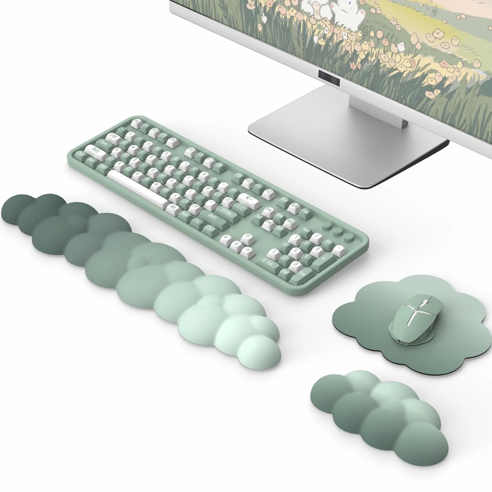 MoKo Cloud Wrist Rest, Ergonomic Cloud Keyboard Wrist Support with Mouse Pad, Durable Polyester Arm Rest Pad for Keyboard and Mouse for Office, Gaming, Computer, Laptop, Green
