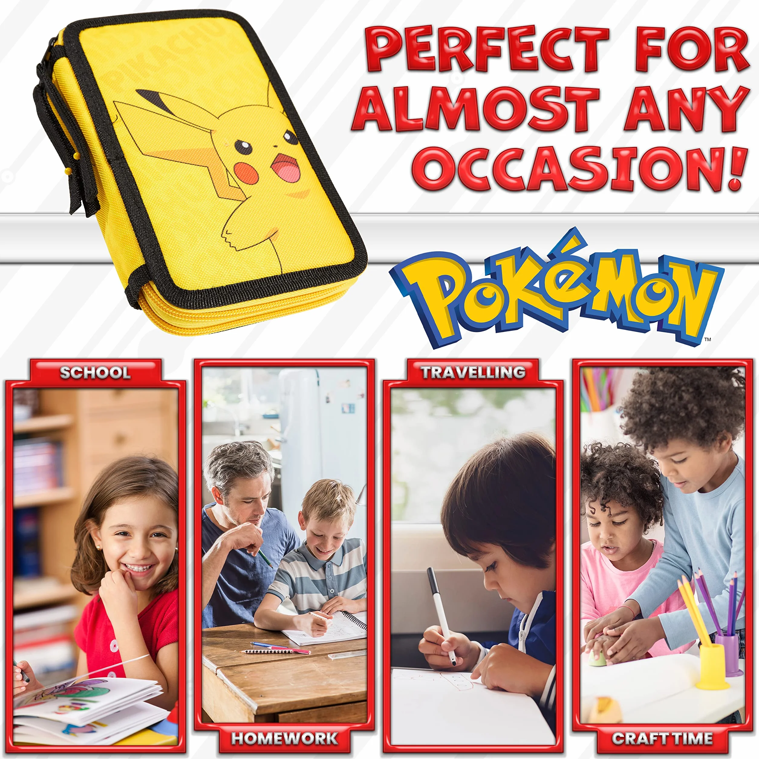 Pokémon Piórnik szkolny dla dzieci 2 przegródki i przybory szkolne Pikachu