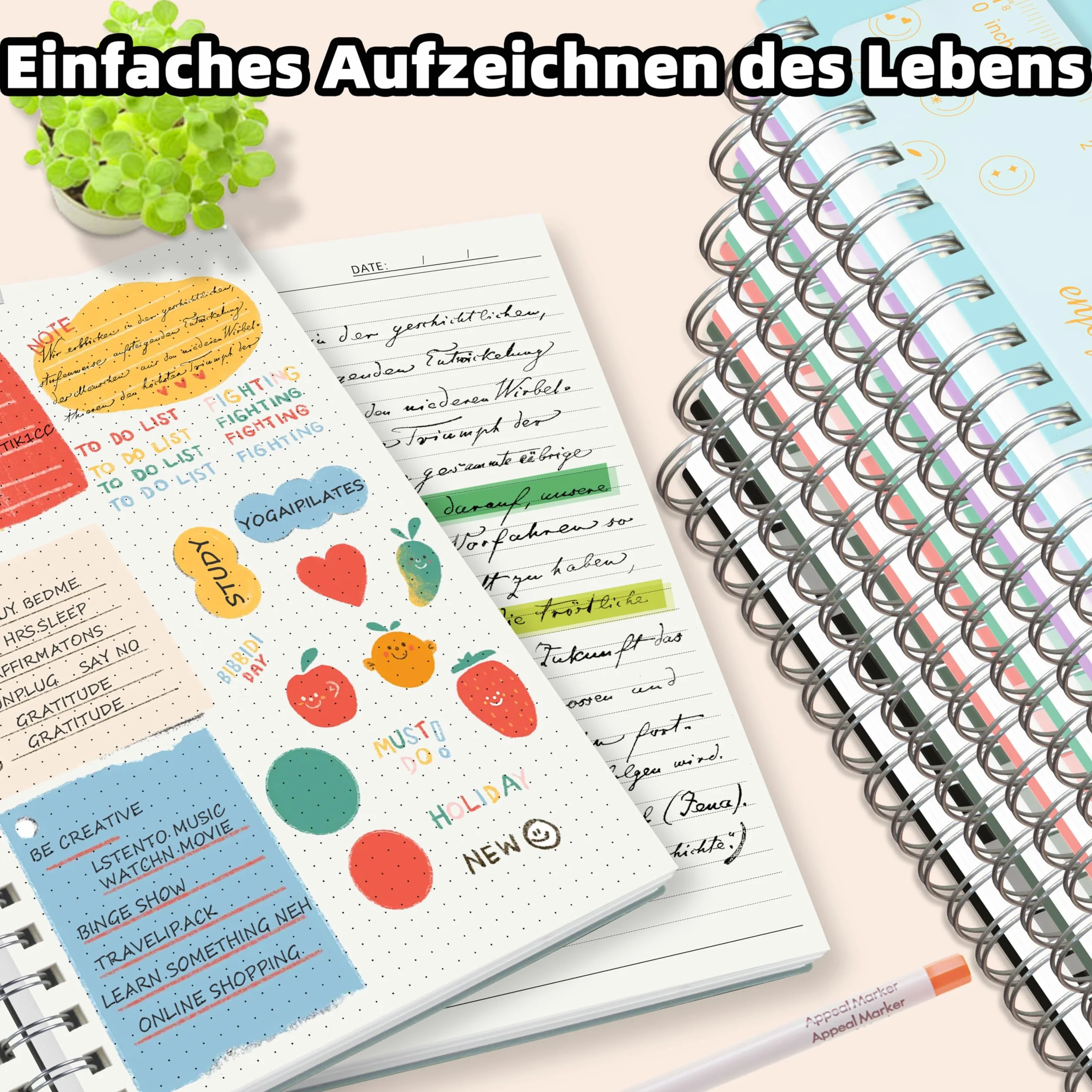 Notebook A5 kropkowane, Bullet Dot Journal, 300-stronicowe spiralnotizbuch, 100 g/m² Papier festiwalowy, pvc twarda okładka, z linijką, torby rozszerzające-Zielony