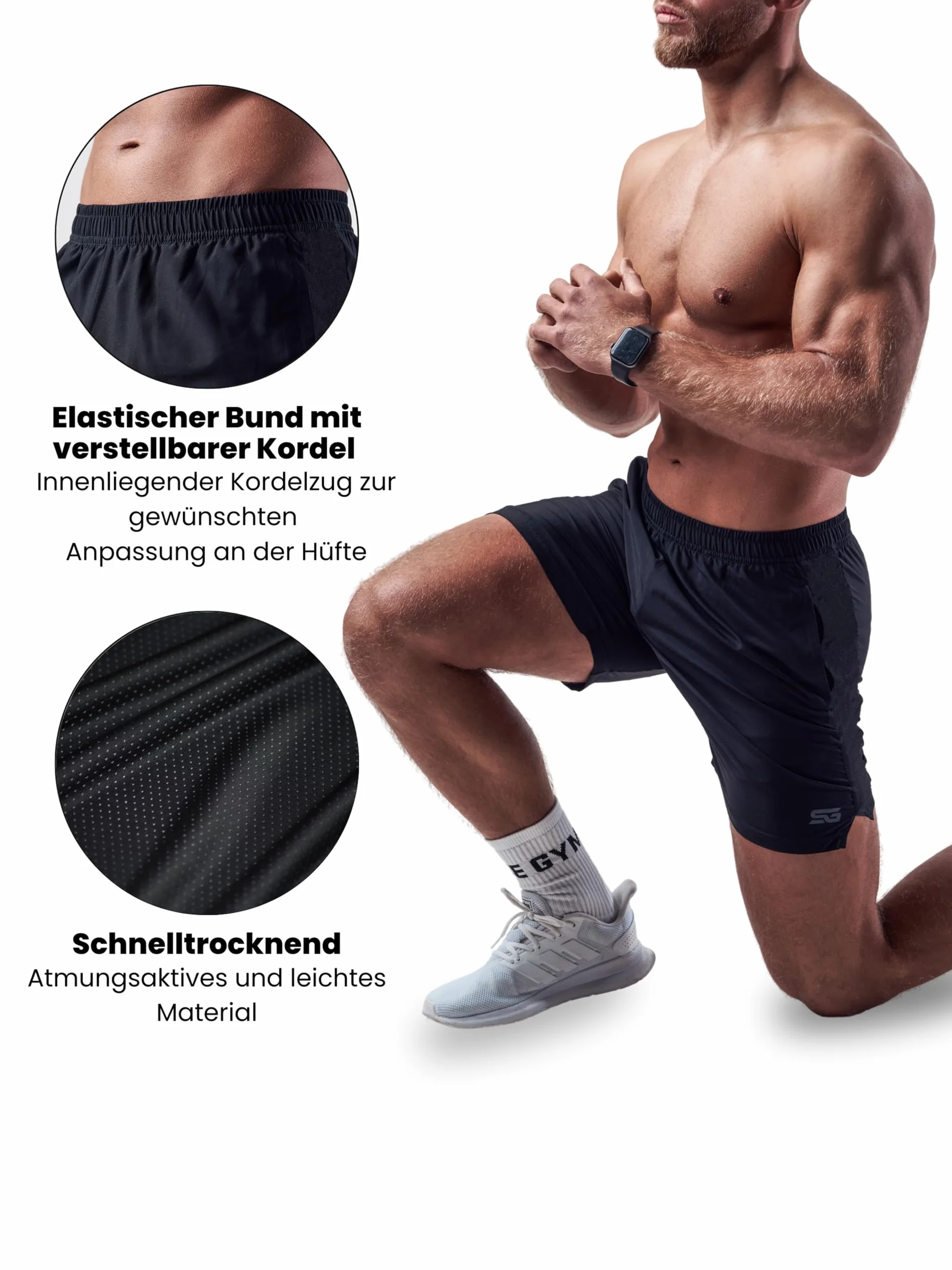 Satire Gym - Męskie spodenki fitness o luźnym kroju - szybkoschnące spodenki sportowe - męskie spodenki sportowe odpowiednie do treningu siłowego lub jako szorty do biegania i szorty crossfit, czarny