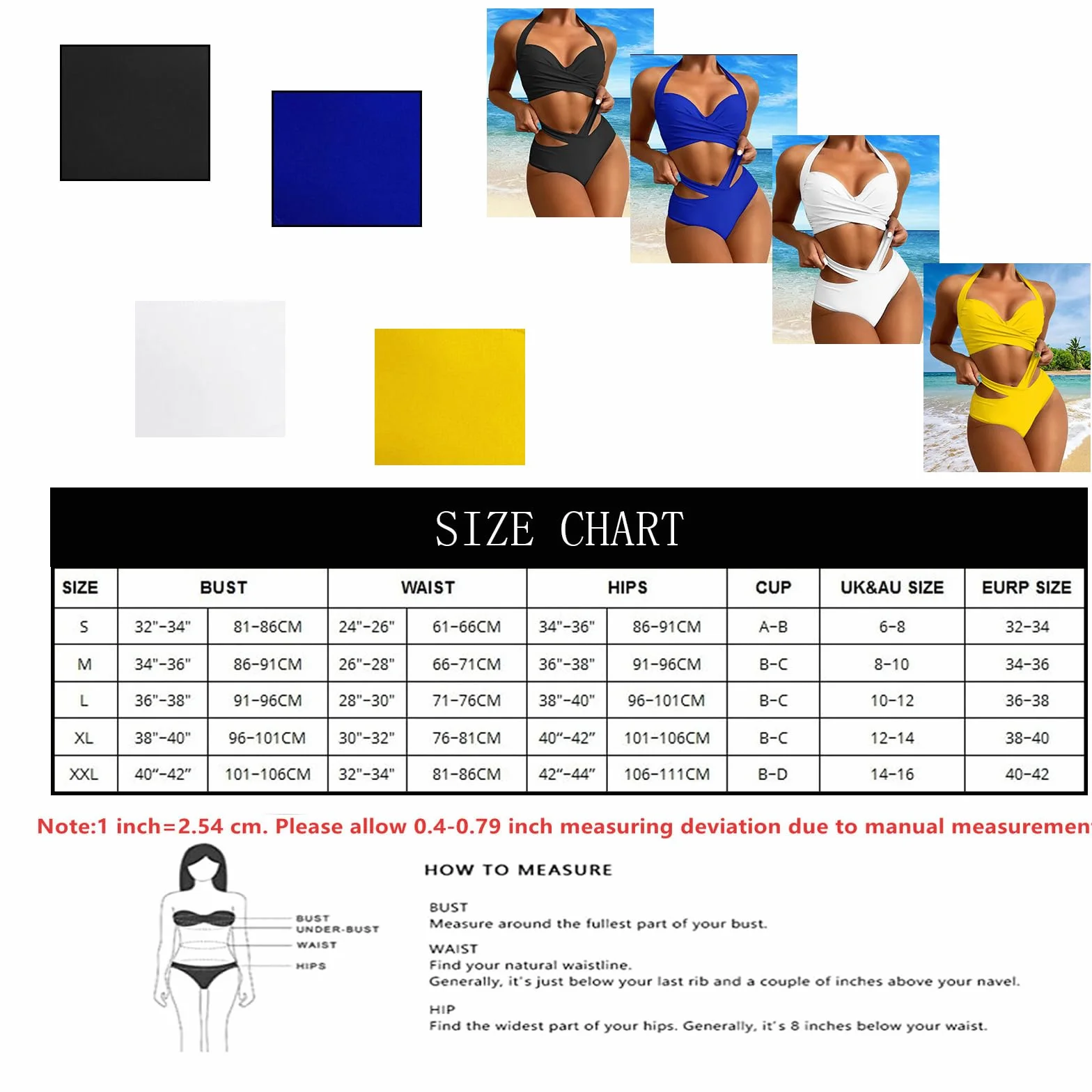 Stroje kąpielowe dla kobiet, wysoka talia, bikini damskie, zestaw bikini z wysokim stanem, 2 sztuki, jednokolorowe, głębokie wycięcie w serek, sportowe bikini