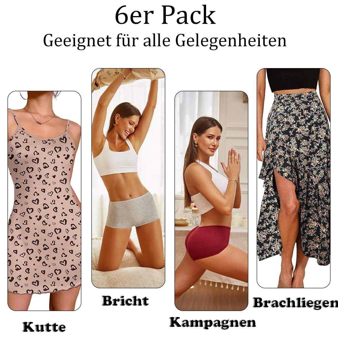 ALL OF SHE Bokserki damskie, bawełna, 6 sztuk, S, Vb-6 szt, S