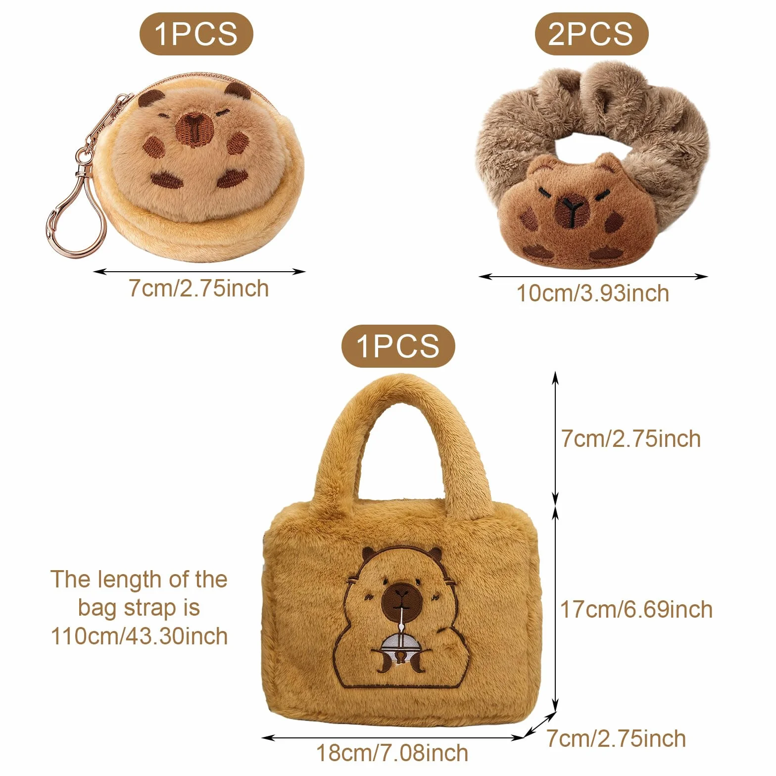 GWAWG Kapibara Plush Girls Handbag, Girls Plush Crossbody Bag, Kapibara Torby Crossbody, Kapibara Prezenty Dziewczyny Torba dla Dziewczyny Akcesoria Biżuteria Urodziny Boże Narodzenie