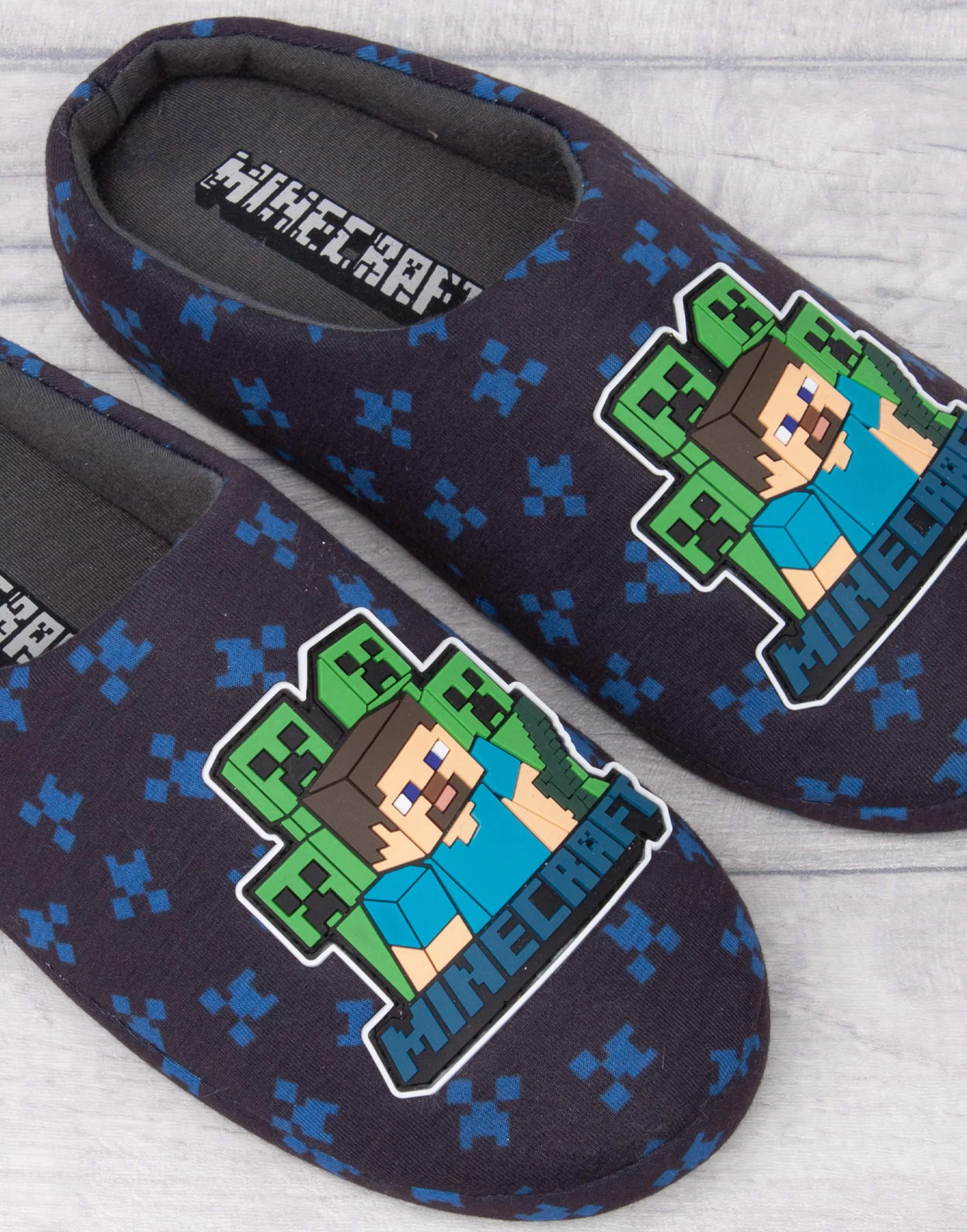 Minecraft Slippers Dziecięce Niebieskie Creeper Vs Zombie Tnt Dom Buty