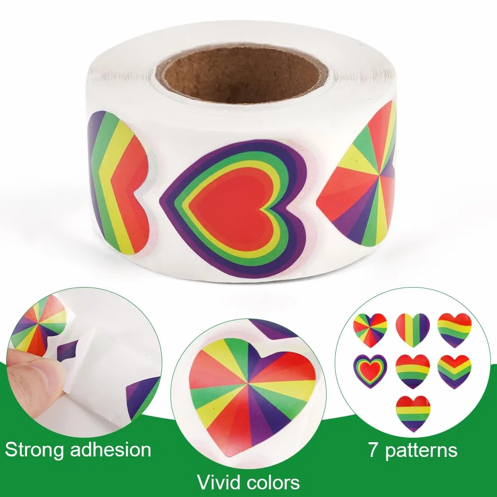 1000 sztuk naklejek Pride w kształcie serca, 2,5 cm, naklejki Pride, tęczowe paski, naklejki w kształcie serca, naklejki tęczy, naklejki LGBTQ Pride, tęczowe naklejki na miesiące, imprezę i paradę
