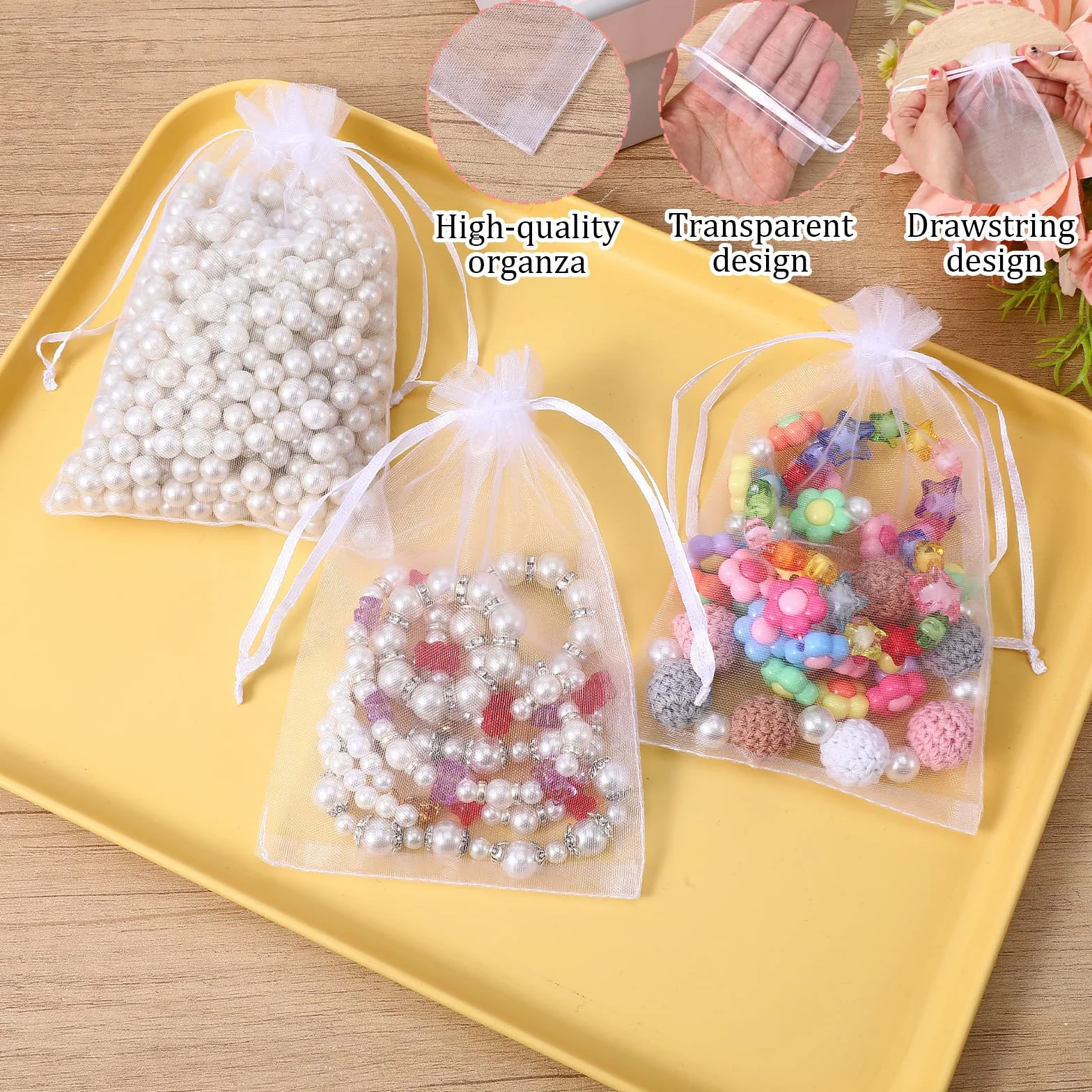 LXUEJIE 80 szt. torebek z organzy, 10 x 15 cm, małe torby siatkowe ze sznurkiem, torba prezentowa, na biżuterię, makijaż, cukierki, ślub, upominek, biała biżuteria, prezenty, woreczki na przyjęcie