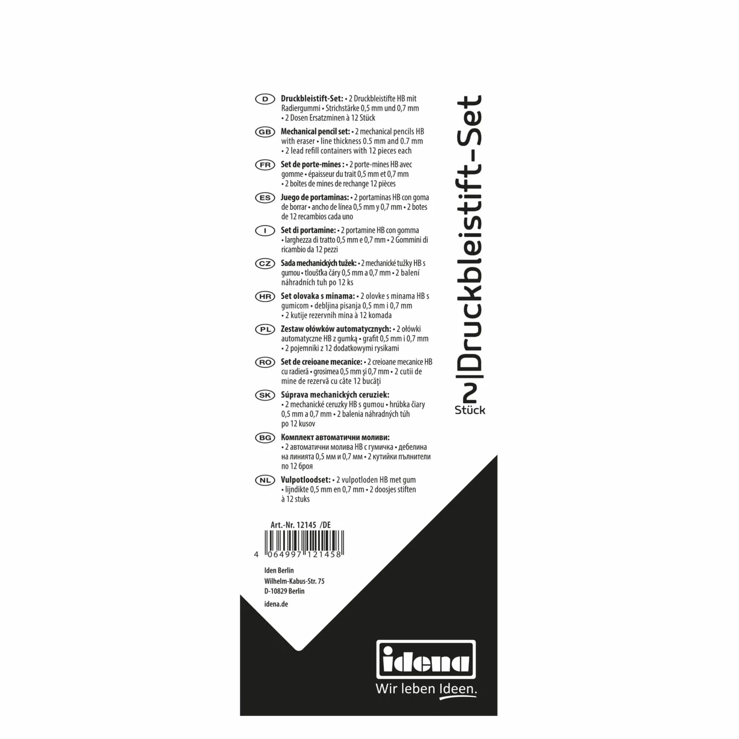 Idena 12145 - Zestaw ołówków mechanicznych, 2 sztuki, 0,5 i 0,7 mm, każdy z 12 zapasowymi końcówkami