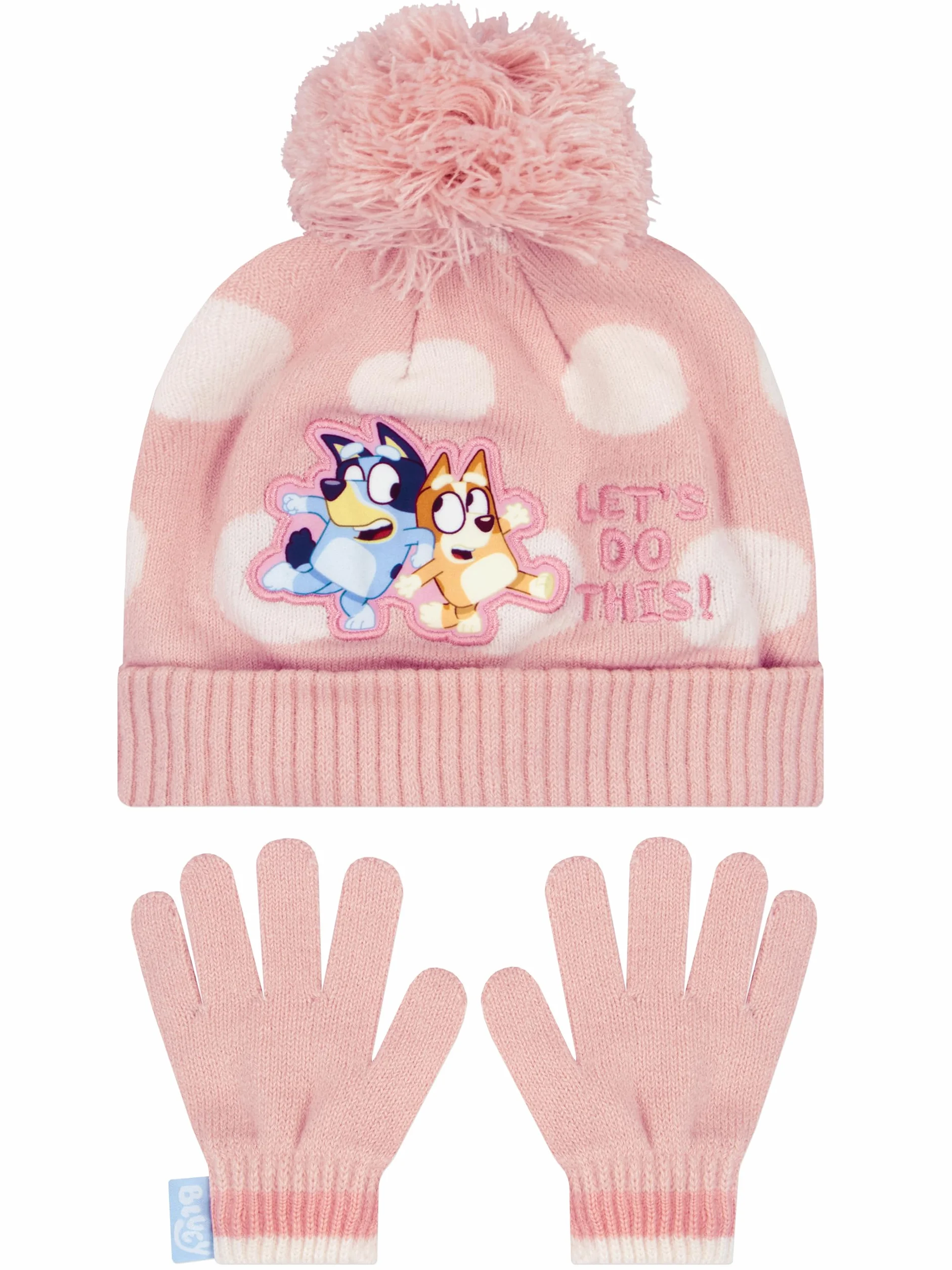 Zestaw Czapka I Rękawiczki Bluey | Czapka I Rękawiczki Dla Dziewczynek | Zestaw Rękawiczek Dziecięcych | One Size Różowy
