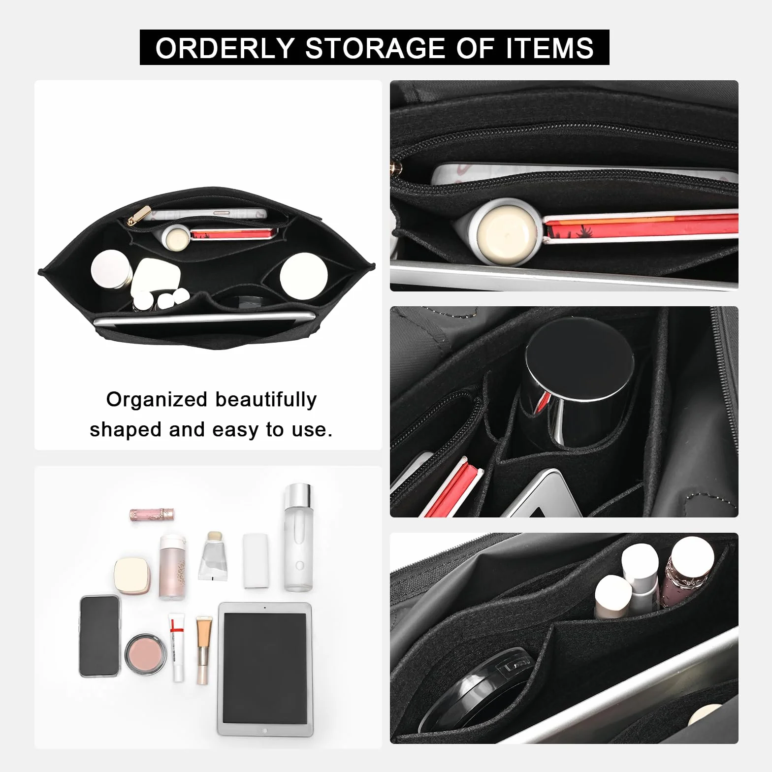 LOUKAYCCI Filcowy organizer do torby Longchamp Le Pliage L, czarny