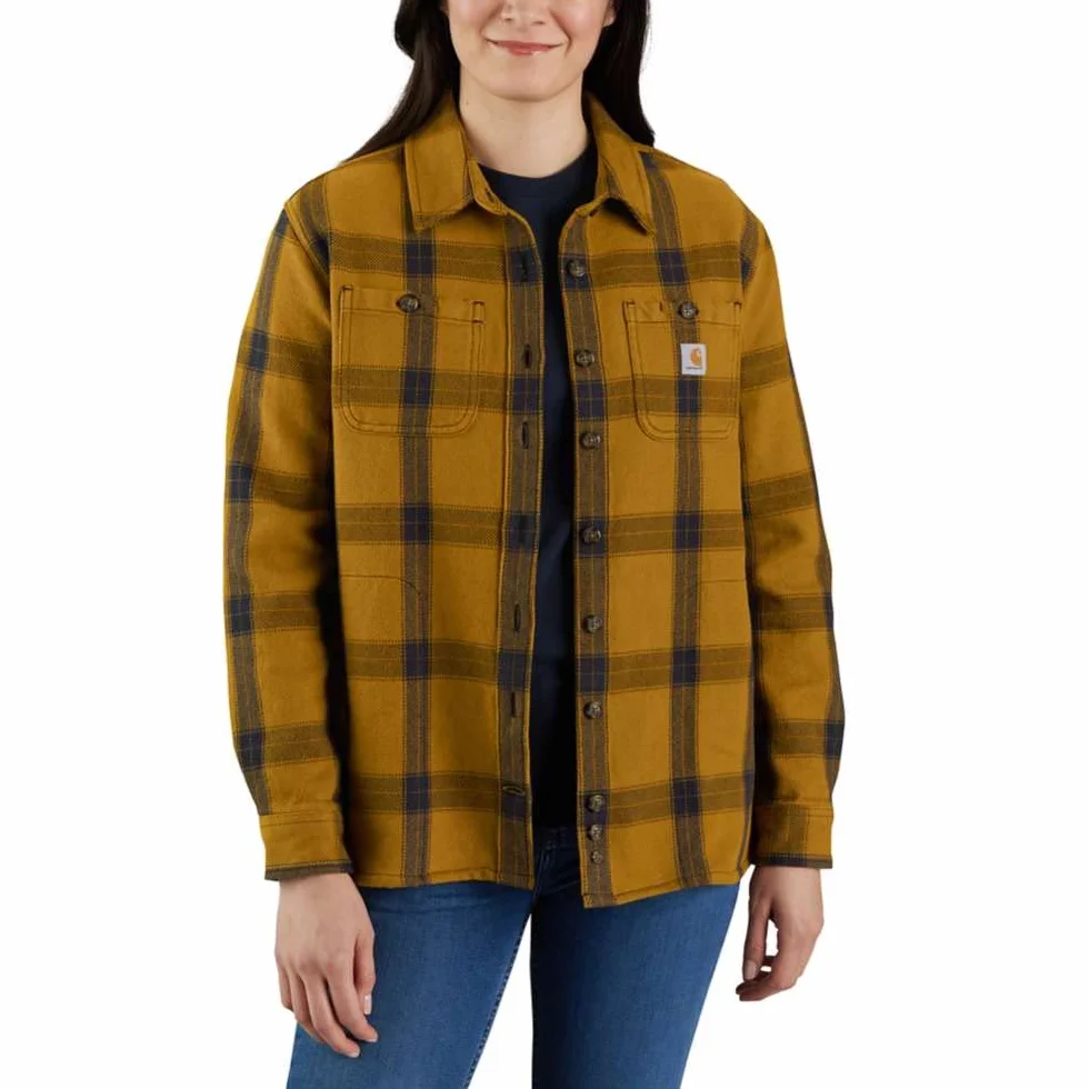 Carhartt Koszula robocza z przyciskiem w dół Kobiety Koszula w kratę z długim rękawem, luźny krój, ciężki diagonal