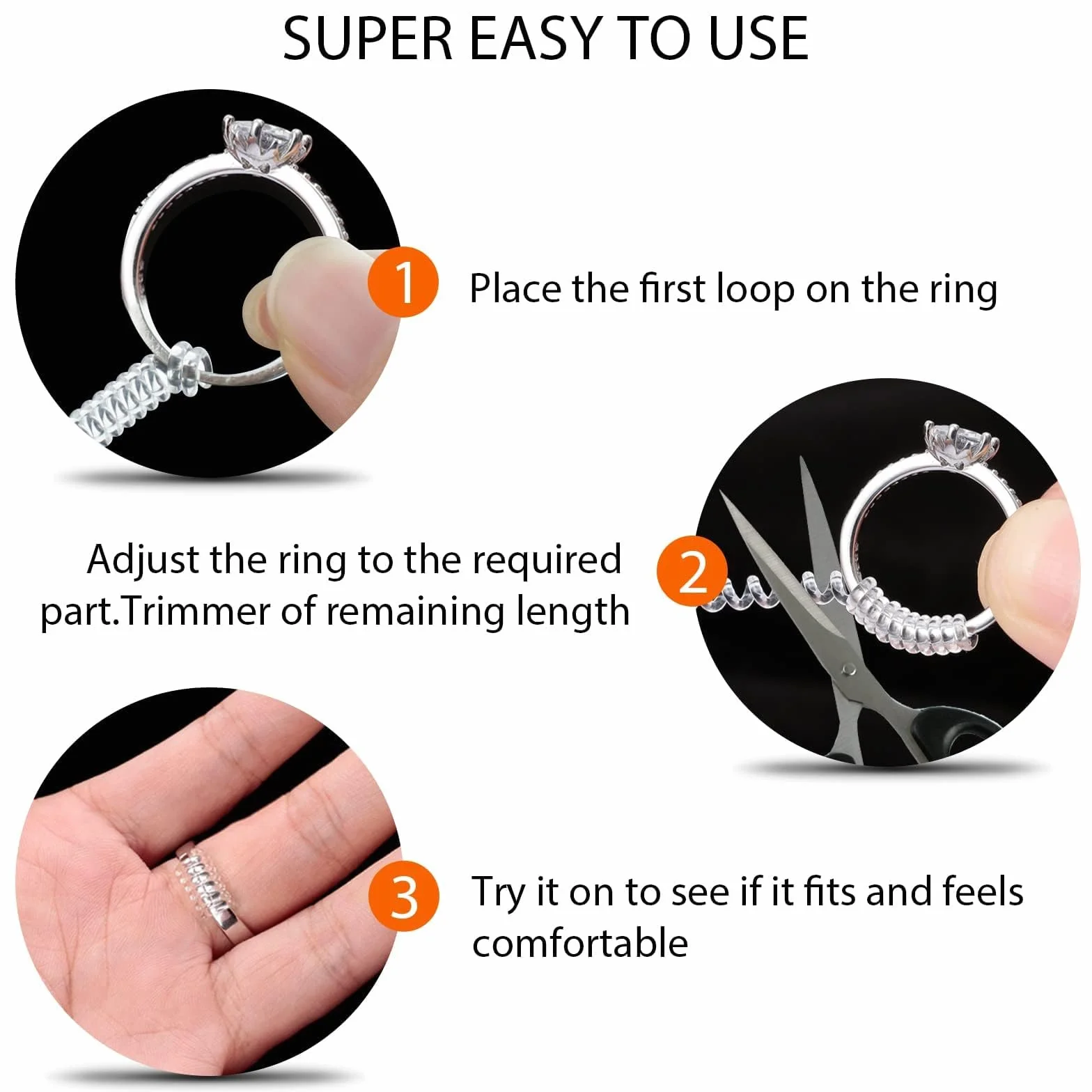 Eiito Ring Size-4, Ściereczka Do Czyszczenia, Regulator Rozmiaru Obrączek, Przeroczysty, 12 Sztuk