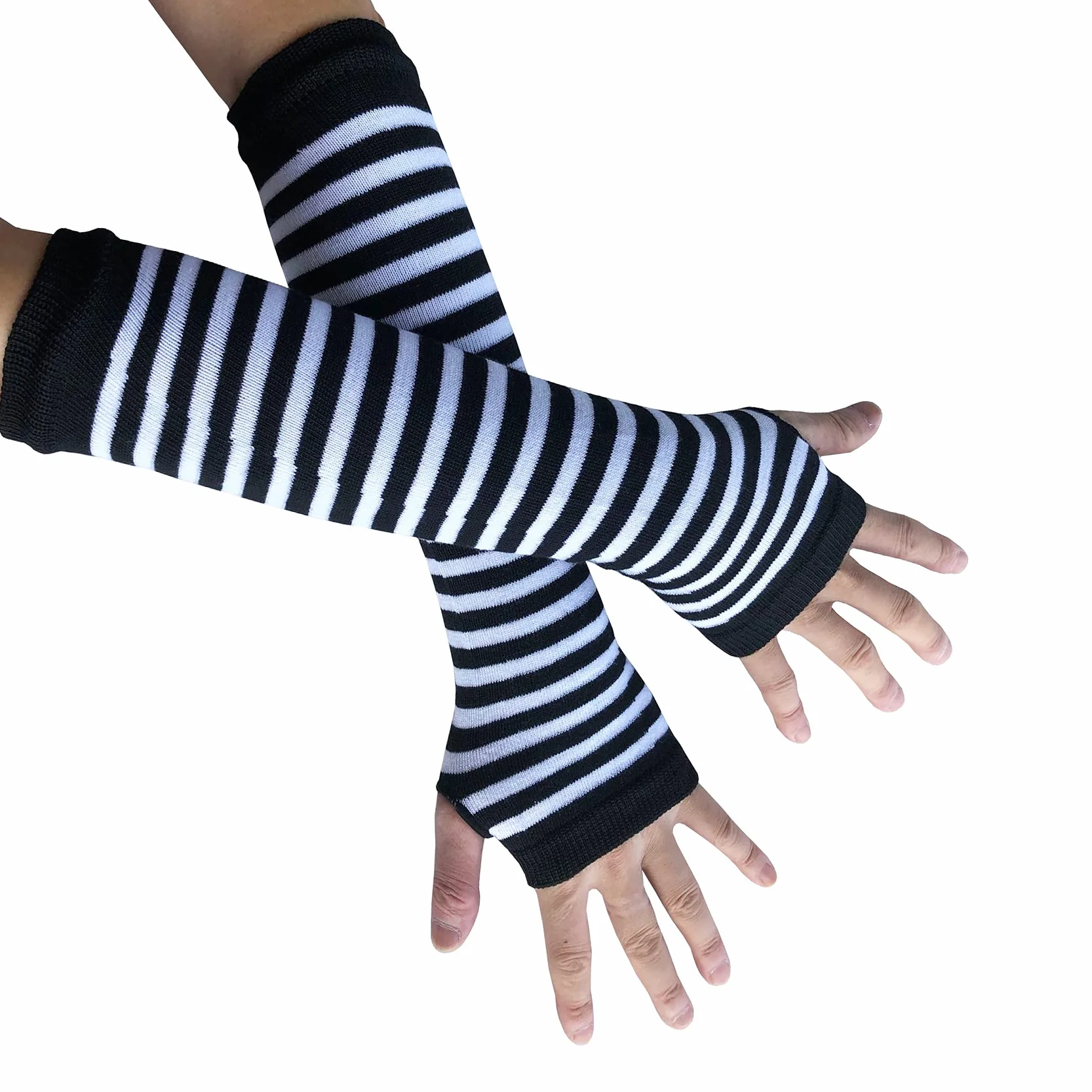 Rękawiczki bez palców w paski dla kobiet mężczyzn, gotyckie ocieplacze na ramiona, moda zimowa, do cosplay, gotyckiego i punkowego emo U-S-A1W