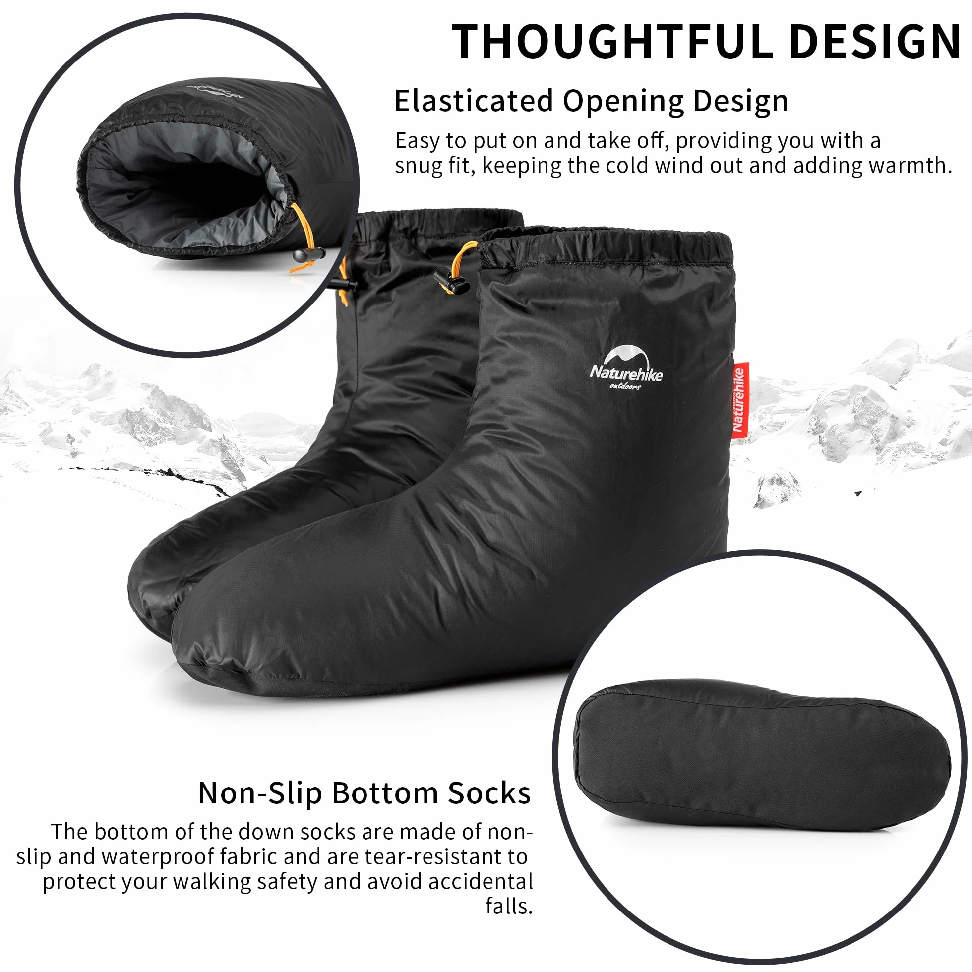 Naturehike Feather Shoes Ciepłe Skarpety puchowe Outdoor/Indoor Wodoodporne zimowe skarpety z gęsiego puchu Sypialnia Biuro Antypoślizgowe Super Ciepłe narty Snowboard Jazda konna