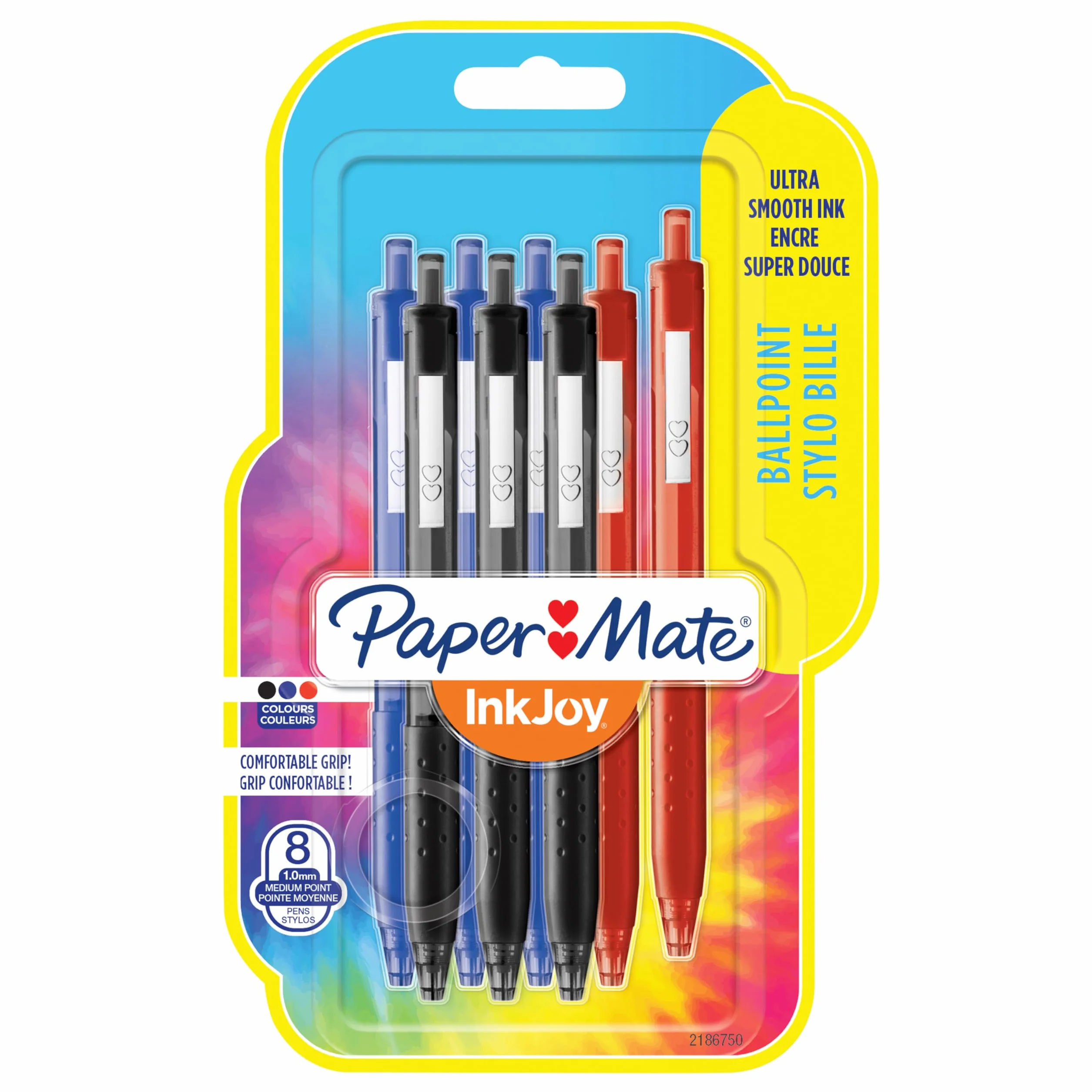 Chowane długopisy Paper Mate InkJoy 300RT | Średnia końcówka (1,0 mm) | czarny, niebieski i czerwony atrament | 8 szt.