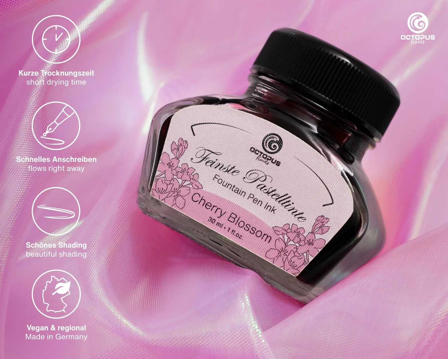 Atrament do piór wiecznych i szklanych piór pastelowych różowych "Cherry Blossom", 30 ml, atrament do kaligrafii