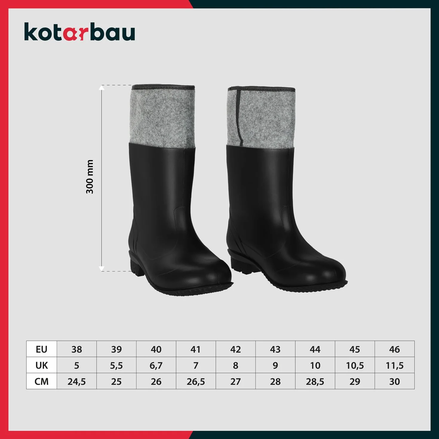 KOTARBAU Kalosze filcowe, uniseks, buty robocze, kalosze robocze, wodoodporne, zimowe