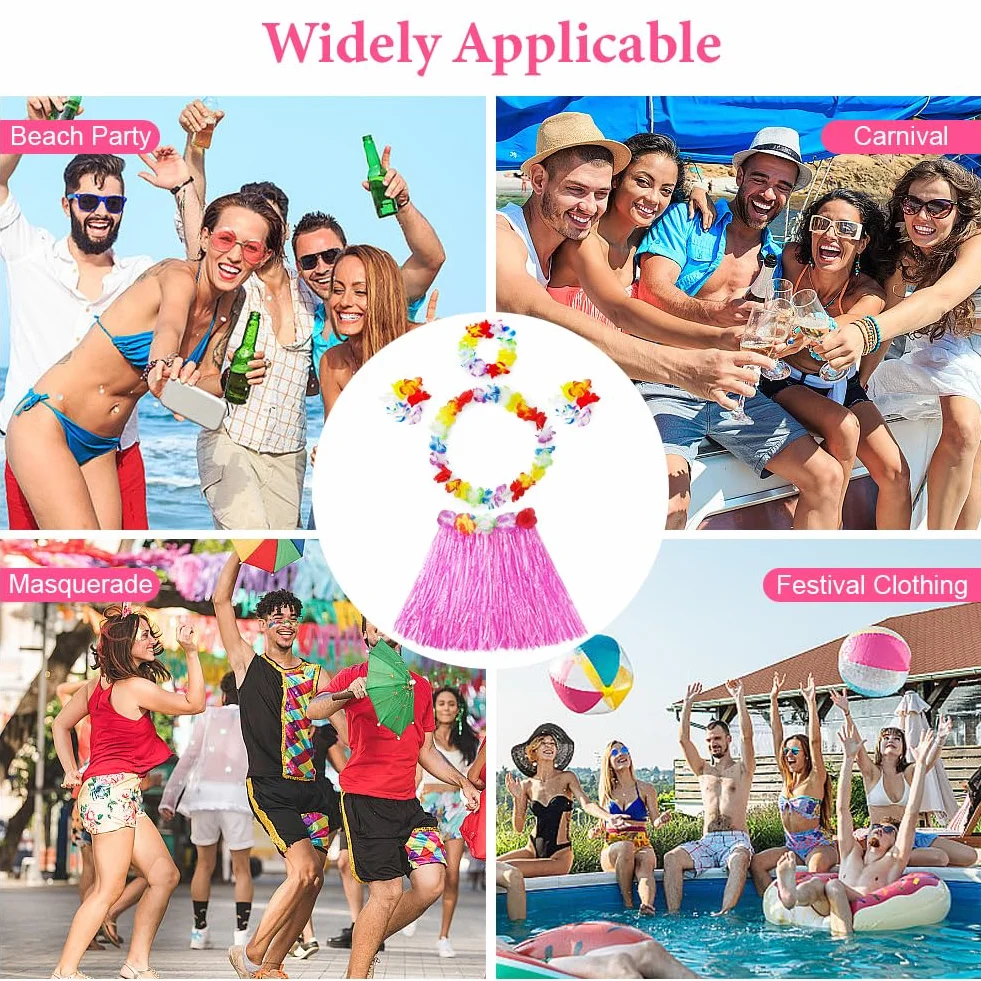 Aomig Hula Hawajska spódnica, 5 szt. Hawajska spódnica w kwiaty, tropikalny kostium z wiązką, 40/60 cm Hawajskie kwiatowe girlandy dla dzieci, dorosłych, kobiet letnia impreza na tropikalnej plaży