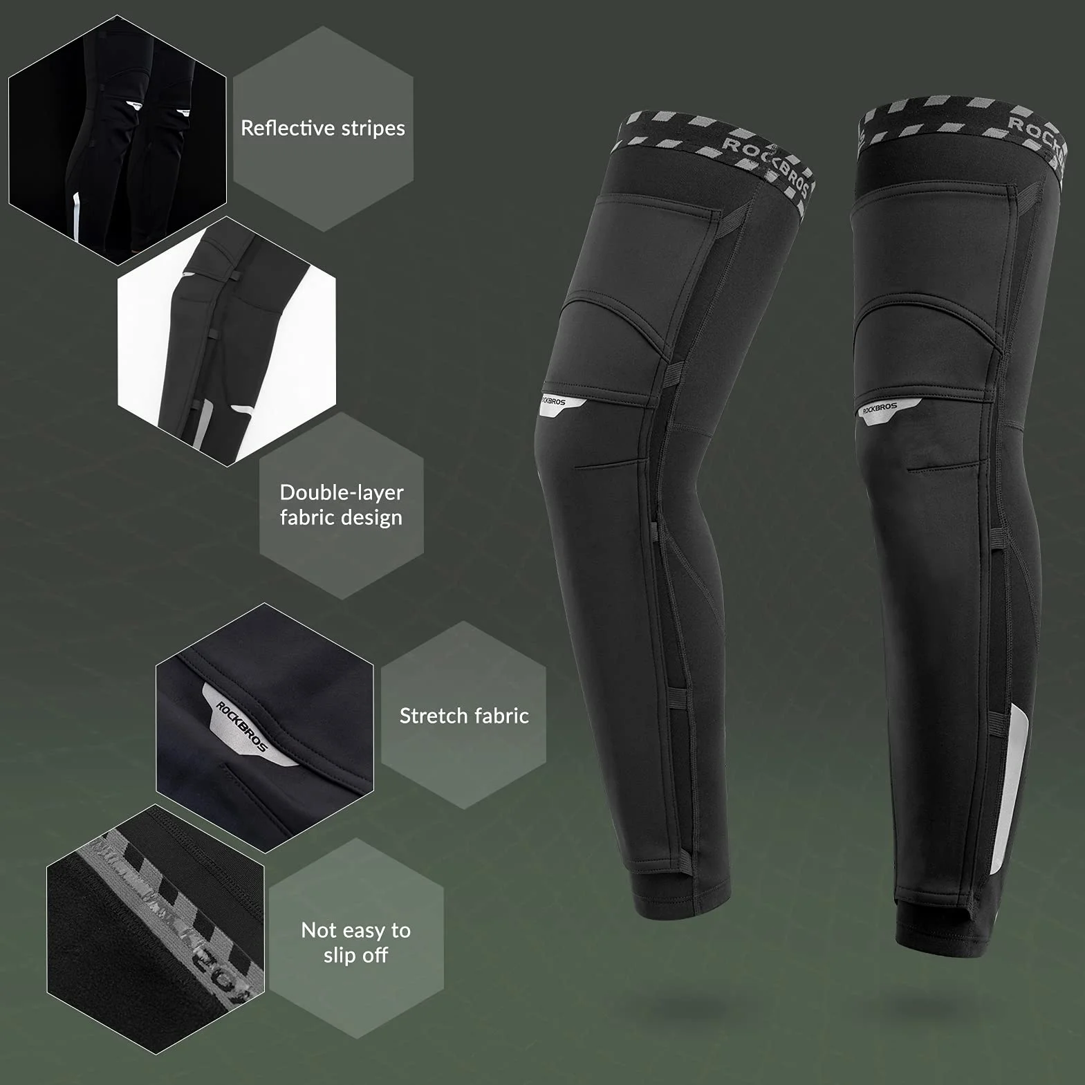 ROCKBROS Unisex Ocieplacze na Nogi, Ocieplacze na Nogi Dla Kobiet i Mężczyzn, Antypoślizgowa Ochrona Kolan, Kolarskie Ocieplacze Na Kolana, Para 1, Wiatroszczelne, Ciepłe S-4XL