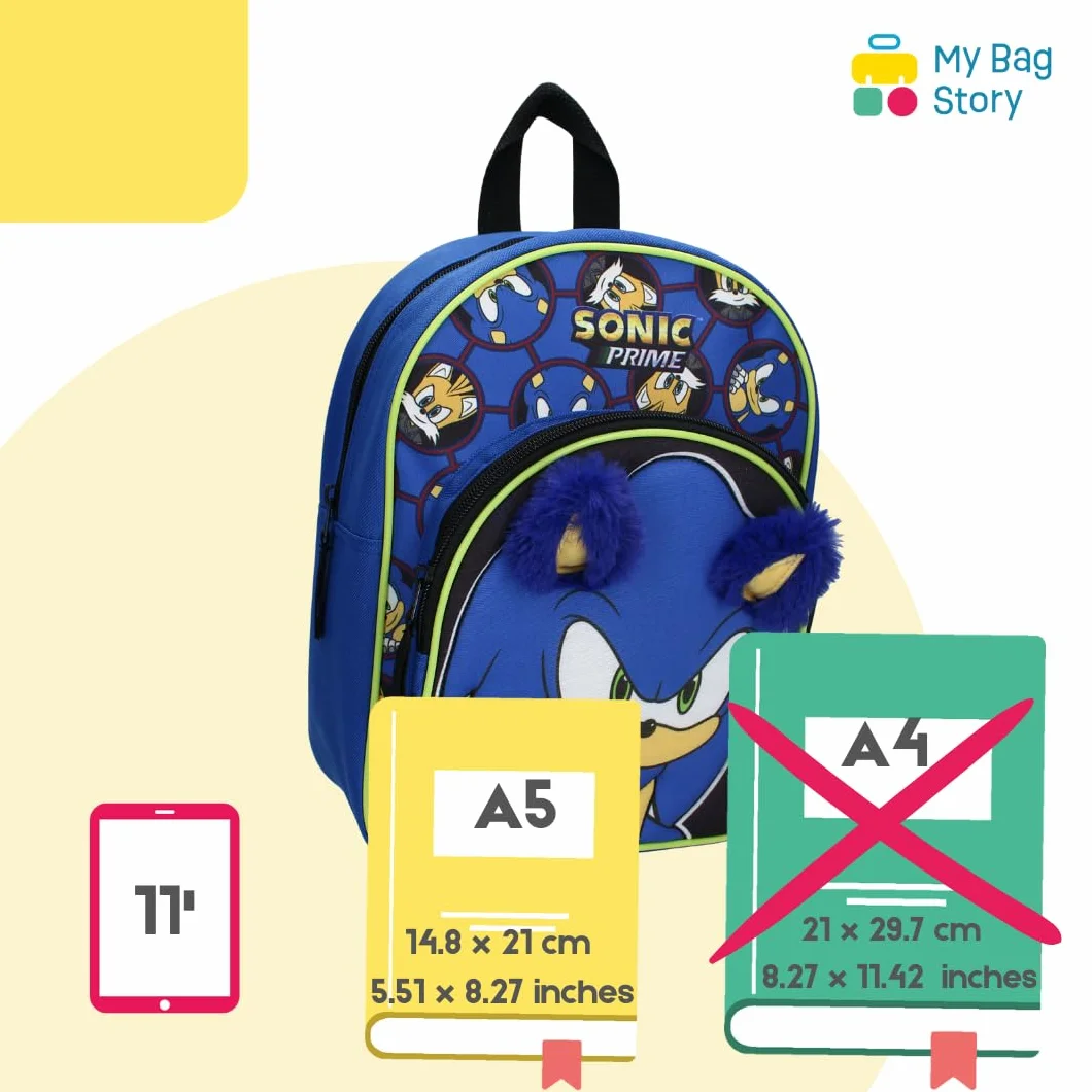 mybagstory - Plecak chłopięcy 3D Sonic - Niebieski - Dziecięcy - Szkoła - Przedszkole - Żłobek - Torba szkolna - Rozmiar 31 cm - Regulowane ramiączka - Pomysł na prezent, Sonic - Niebieski, enfant