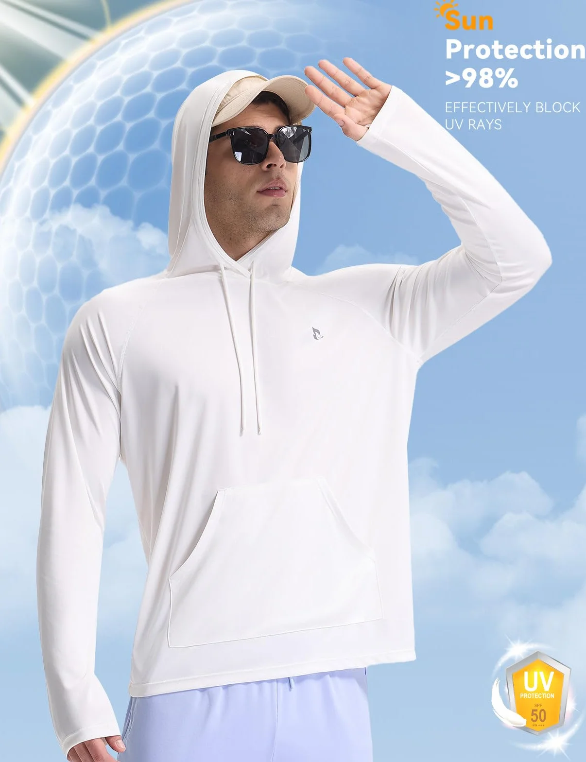 BALEAF Rashguard męska koszulka z długim rękawem, szybkoschnąca, UPF 50+, bluza z kapturem, z długim rękawem