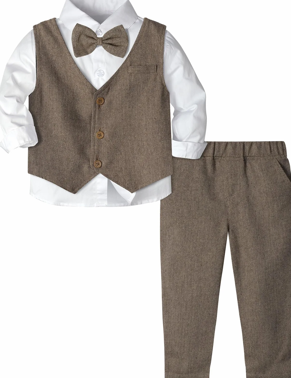 mintgree Garnitury Ślubne dla Dzieci, 3PCS Tweed Herringbone Strój do Chrztu Zestaw Ubrania Koszulka + Kamizelka + Spodnie + Muszka, 1-4 lata