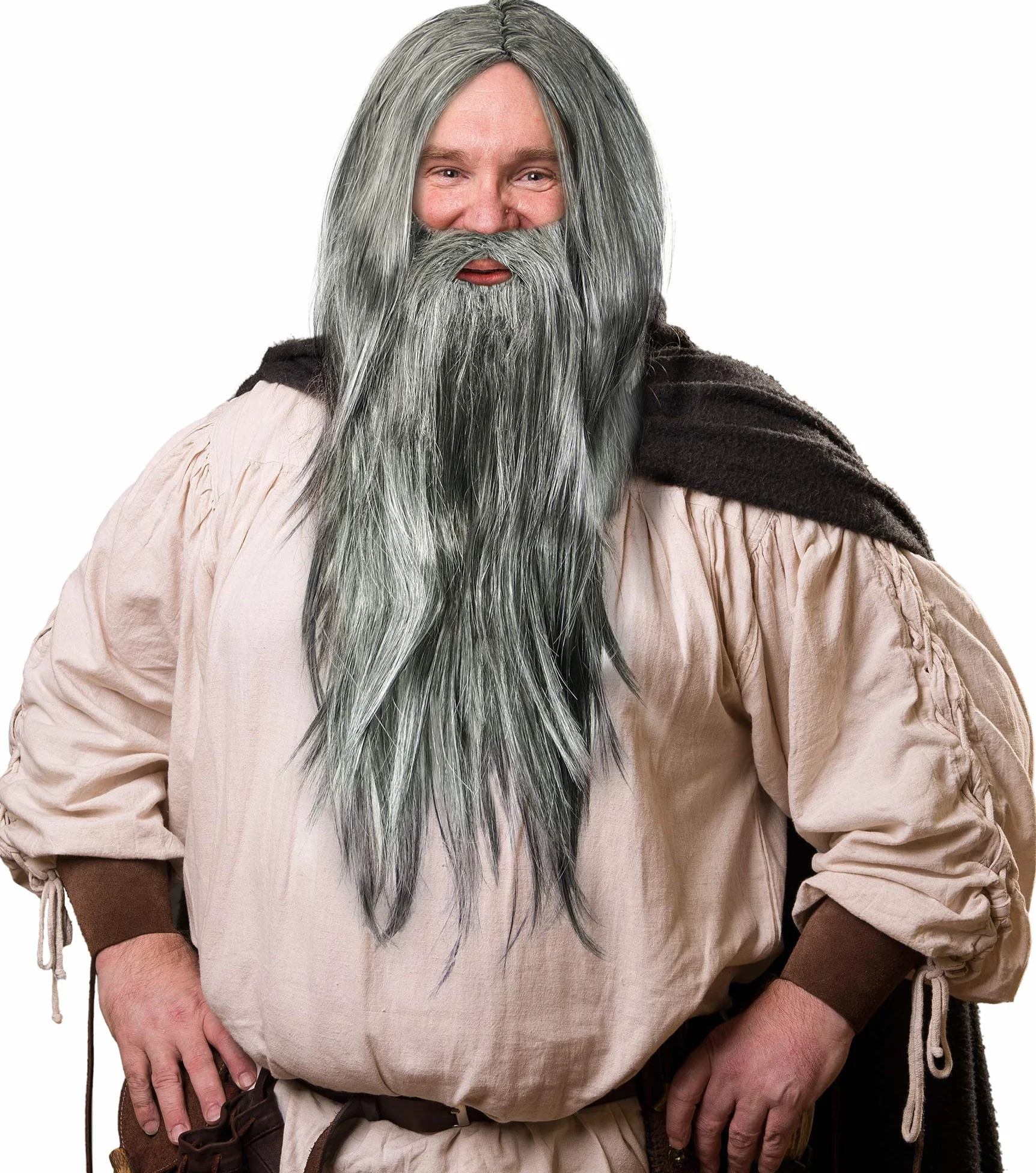 Balinco Ciemnoszara peruka czarodziejska z długą brodą dla mężczyzn i kobiet – Gandalf, Merlin, Zeus, magik, czarownica, dodatek do kostiumu na Halloween, karnawał, Cosplay, imprezy tematyczne